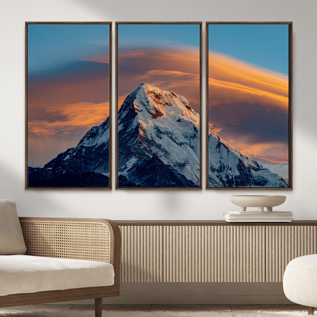 73810927-MGV-CV-36X24 - Snow Mountain Canvas Wall Art Print | Alpine Peak Landscape, Winter Nature Photography, Large Mountain Decor