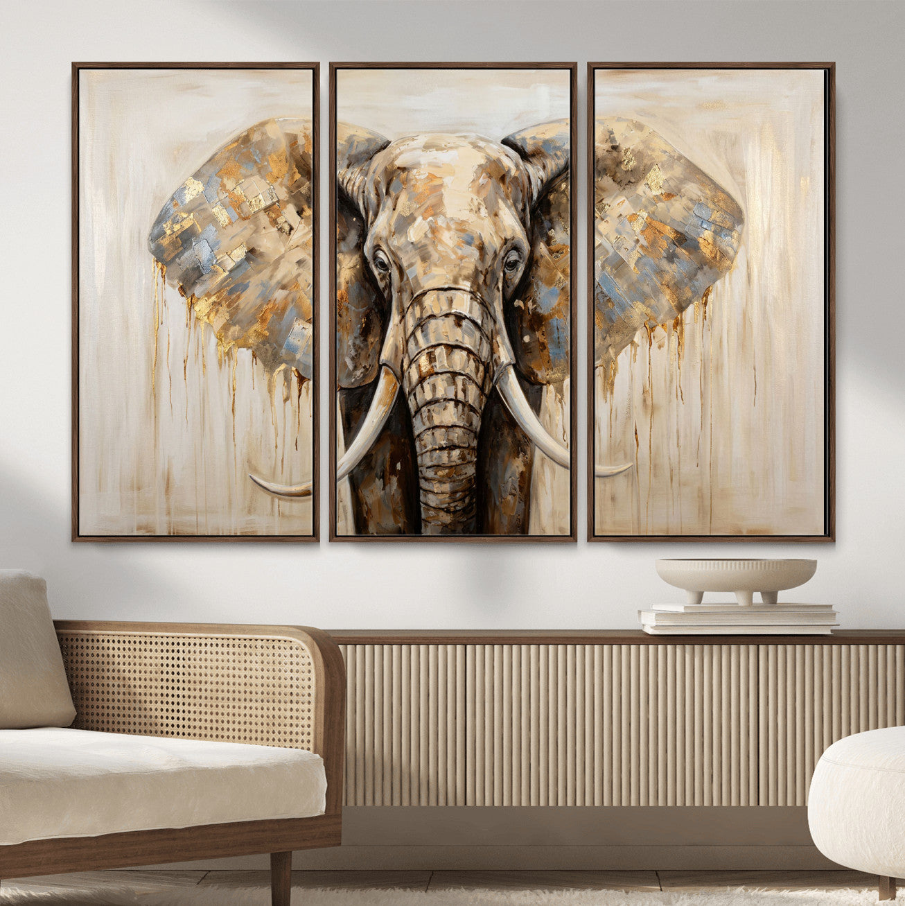 95819221-MGV-CV-36X24 - Gold Leaf Elephant Canvas Wall Art Abstract African Wildlife Painting Print