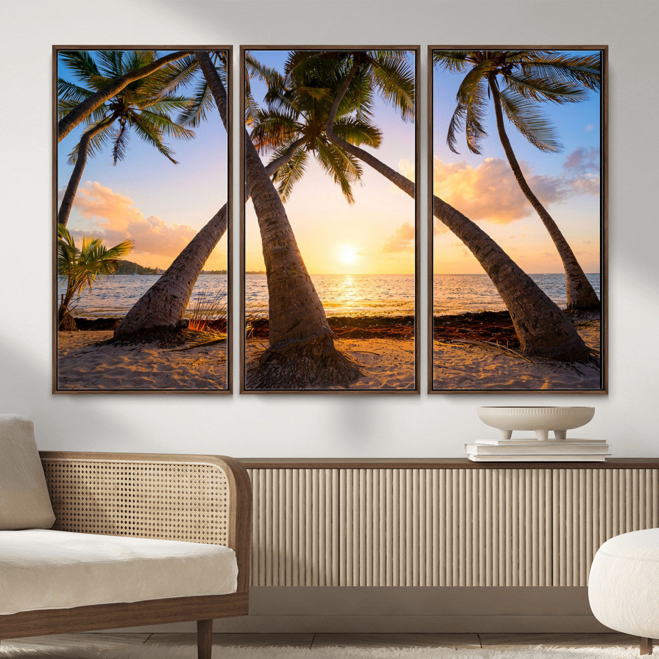 75123213-MGV-CV-36X24 - Tropical Island Coconut Palm Trees Sunset Wall Art Canvas Print - Turquoise Beach Print for Nautical Home Decor