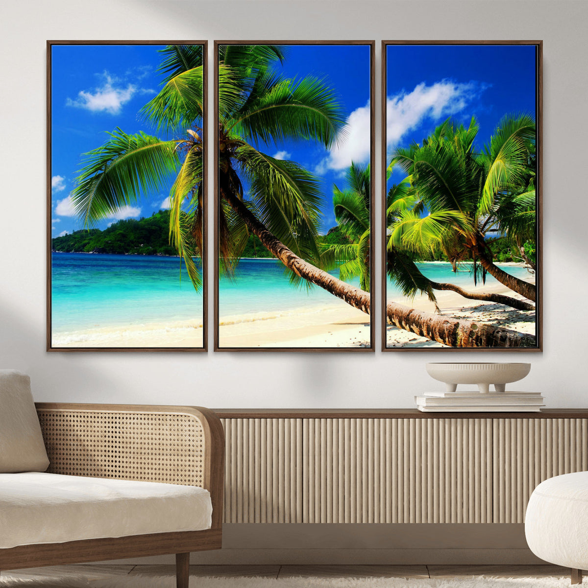 67049818-MGV-CV-36X24 - Tropical Island Coconut Palm Trees Wall Art Canvas Print - Turquoise Beach Print for Lake Home Decor