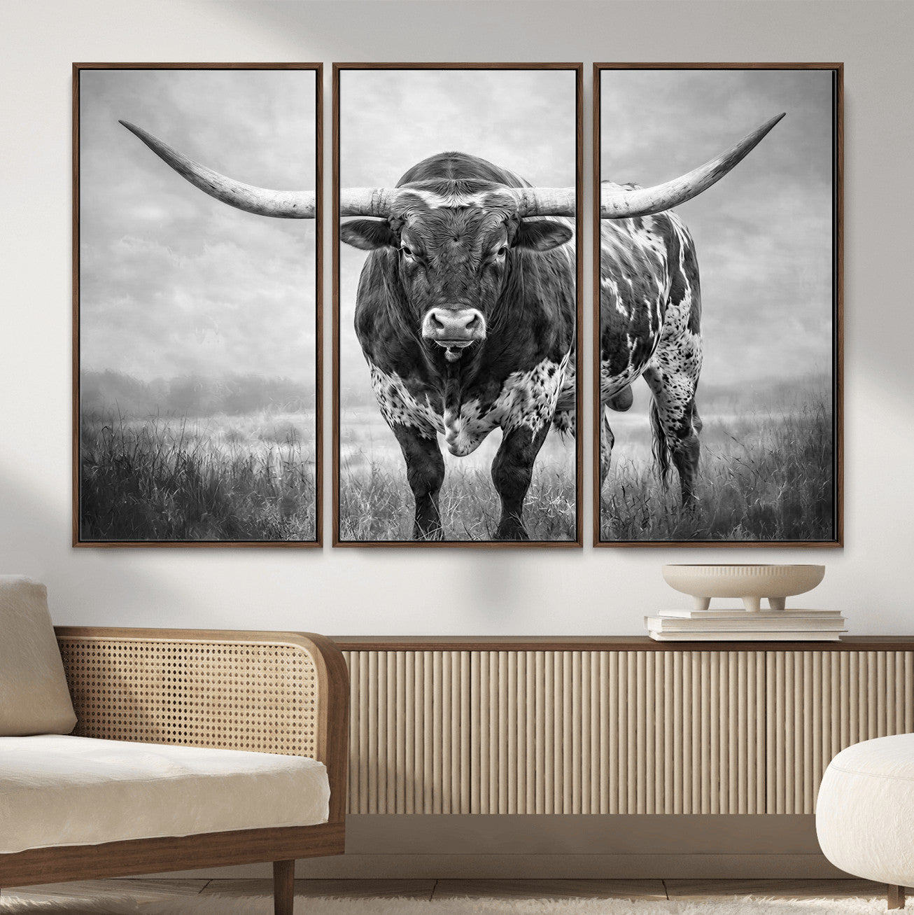 11121585-MGV-CV-36X24 - Texas Bull Wall Art Canvas Print for Farmhouse Restaurant Wall Decor