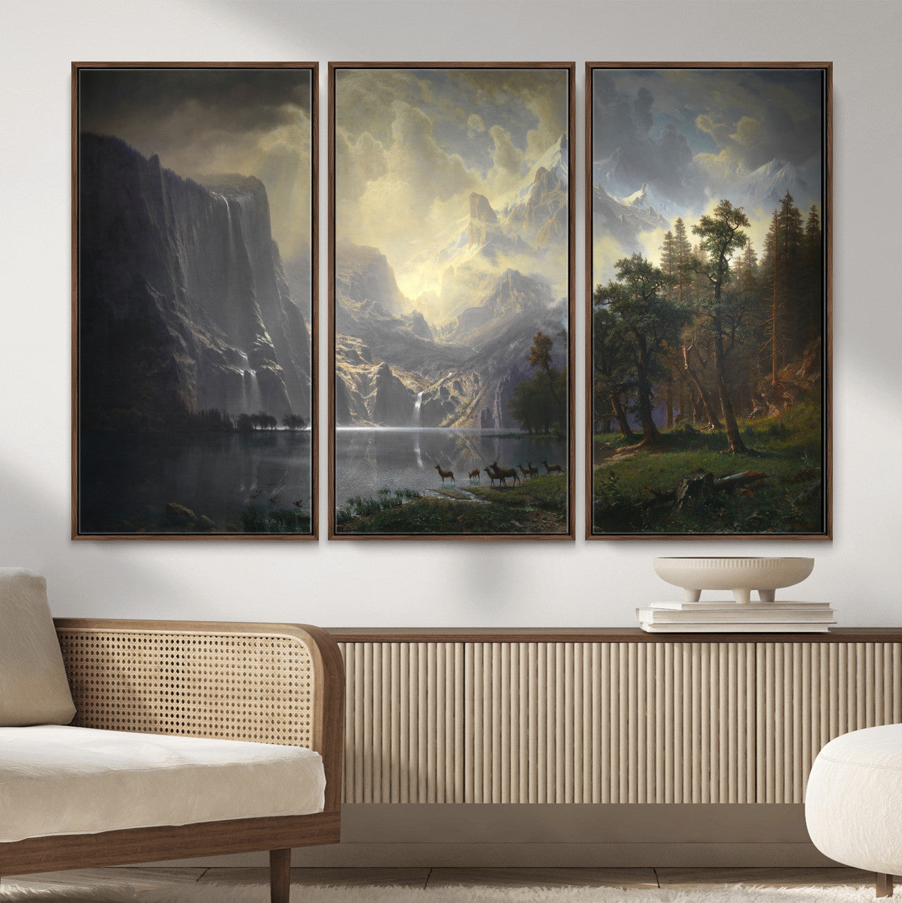 88679214-MGV-CV-36X24 - Albert Bierstadt Among the Sierra Nevada California Yosemite Wall Art Canvas Print, Classic Fine Art Painting Print