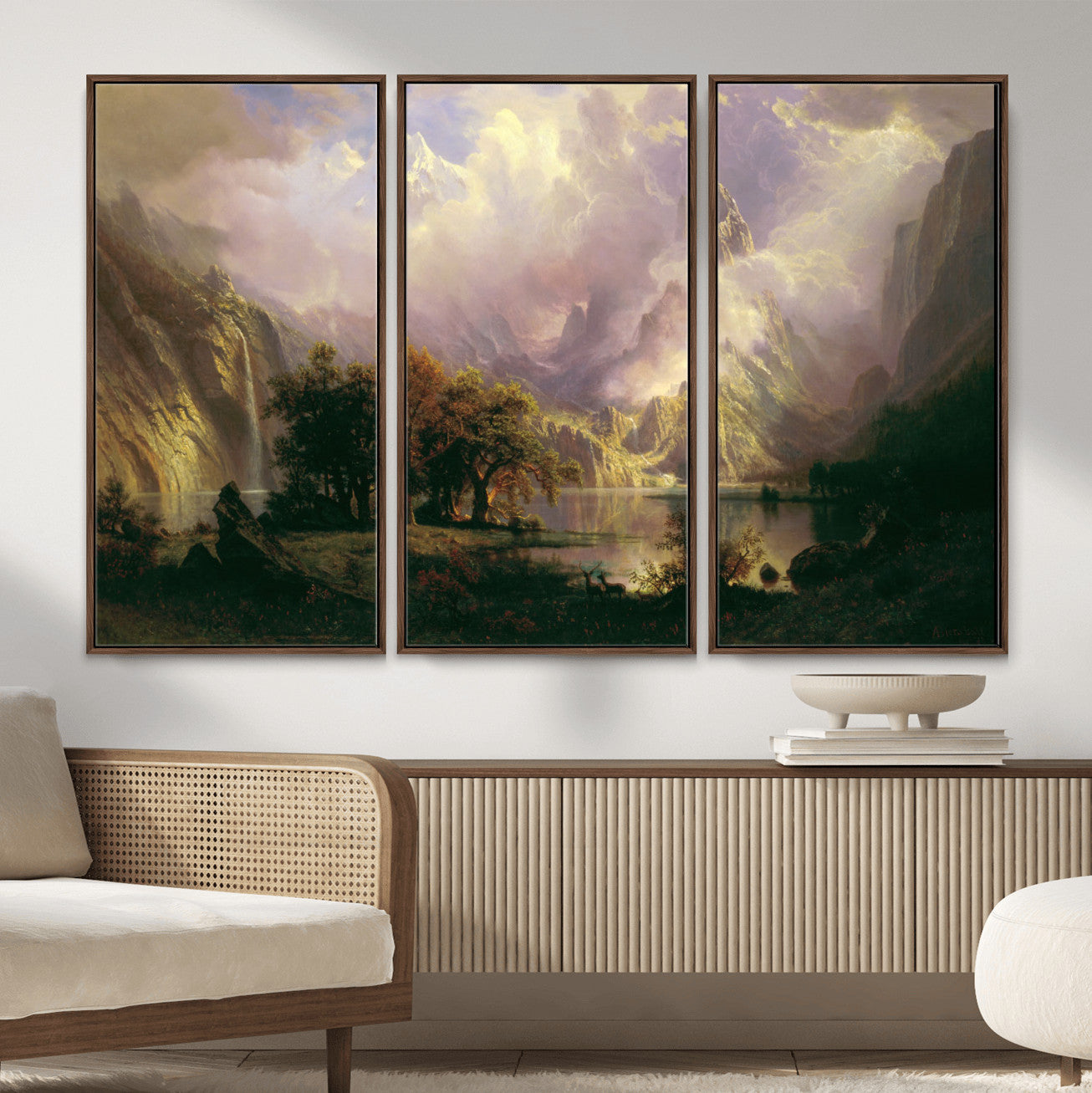 49189463-MGV-CV-36X24 - Albert Bierstadt Rocky Mountain Landscape Wall Art Canvas Print, Classic Fine Art Painting Print