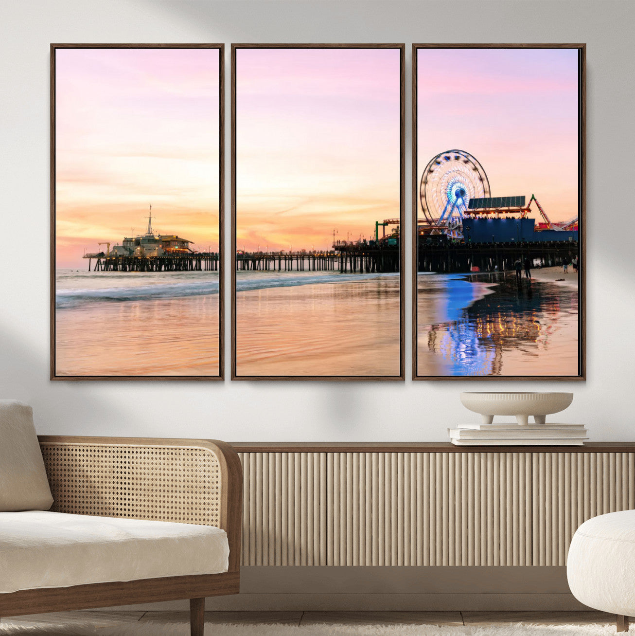 27381272-MGV-CV-36X24 - Santa Monica Pier Sunset Beach Wall Art Canvas Print, California Ferris Wheel Photo Print