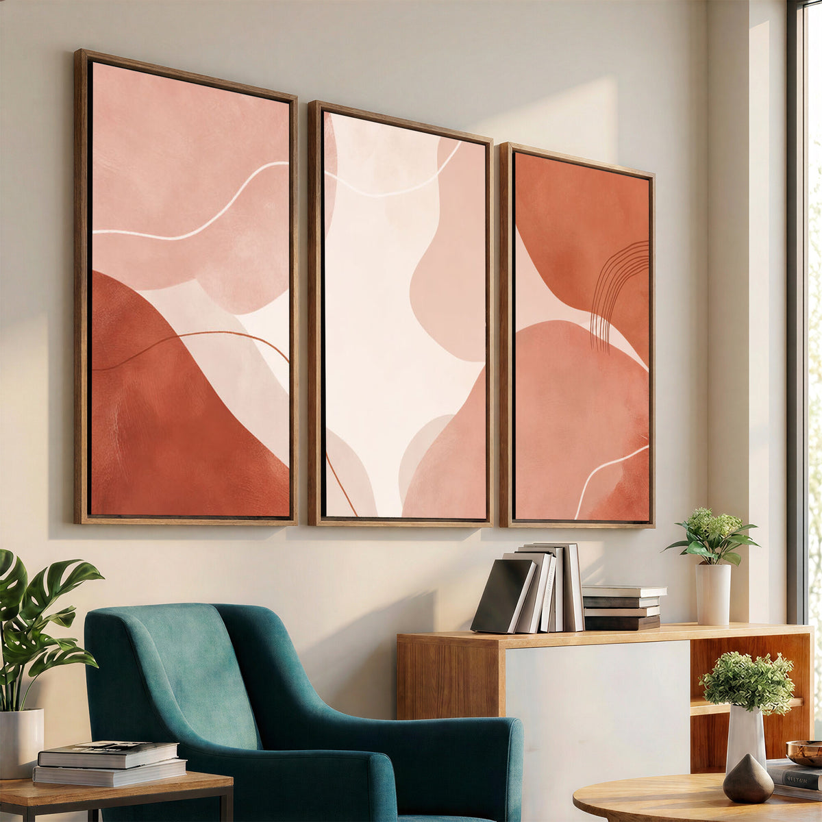 17685421-MGV-CV-36X24 - Abstract Boho Terracotta Wall Art Canvas Print, Mid Century Minimalist Painting Print