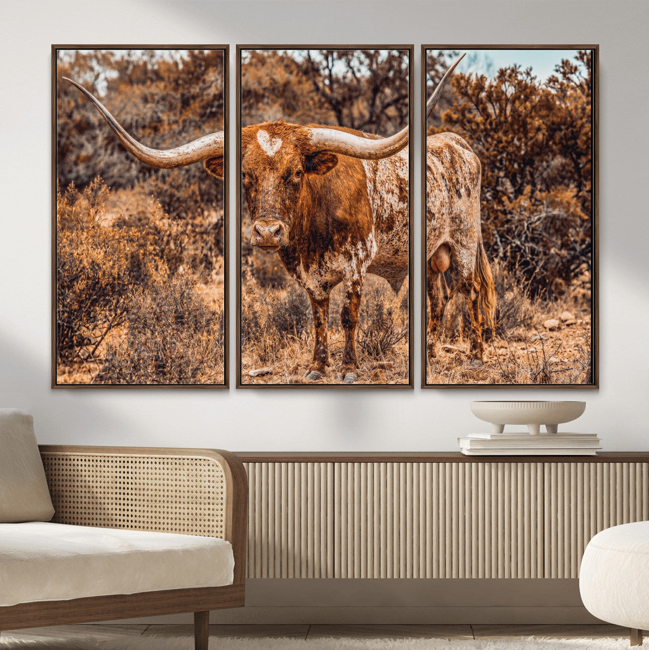 62076449-MGV-CV-36X24 - Texas Cow Bull Longhorn Print for Western Wall Art Decor for Farmhouse
