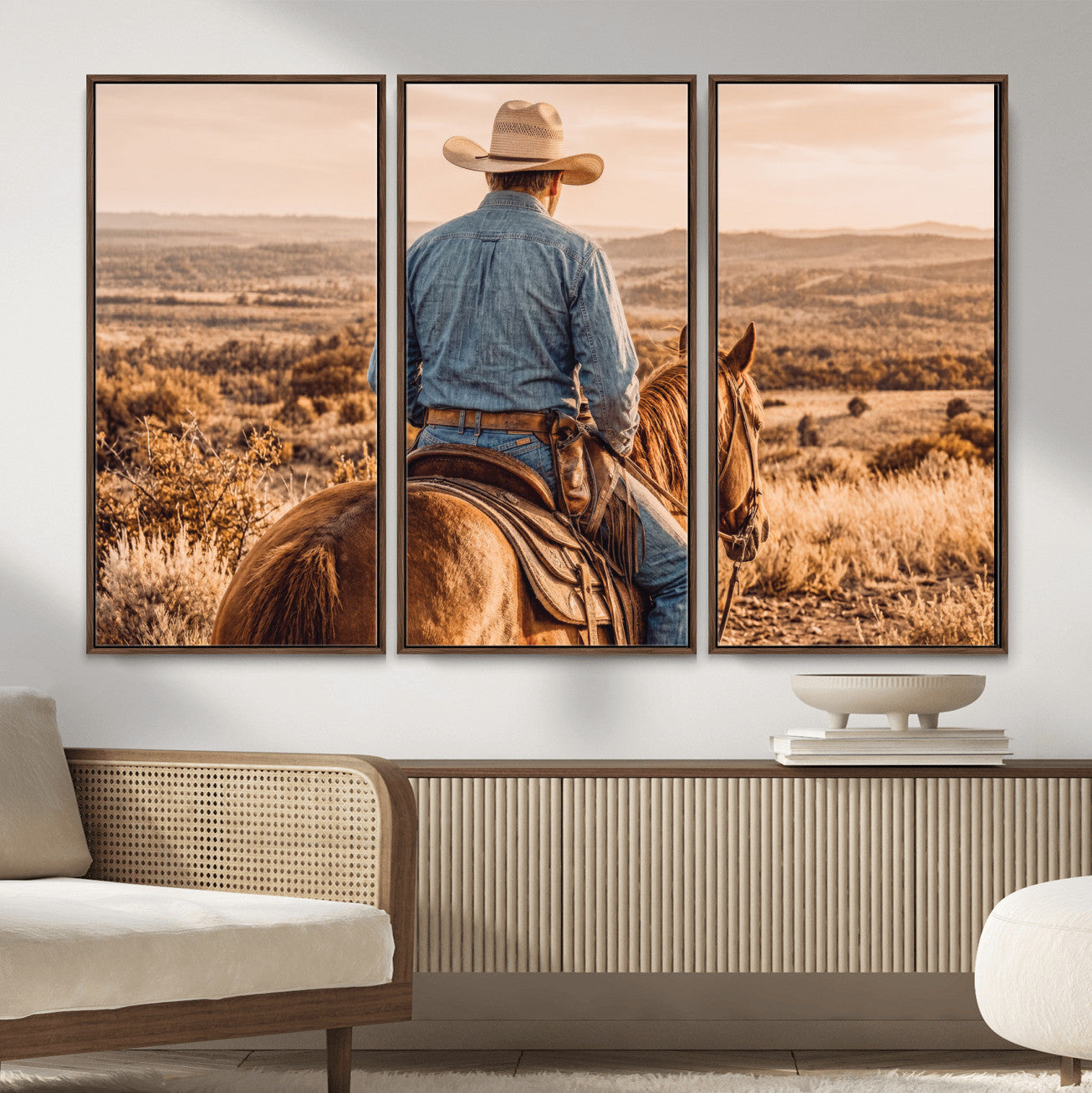62076449-MGV-CV-36X24 - Texas Cowboy and Horse Print for Western Wall Art Decor for Farmhouse