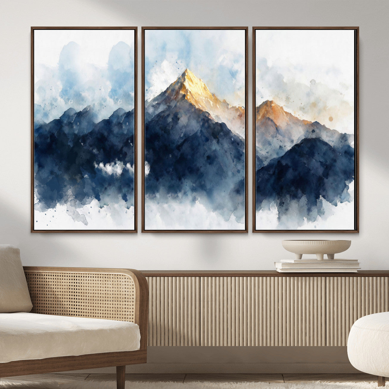 62076449DG1-MGV-CV-36X24 - Abstract Watercolor Mountain Lake Wall Art Print for Living Room Decor