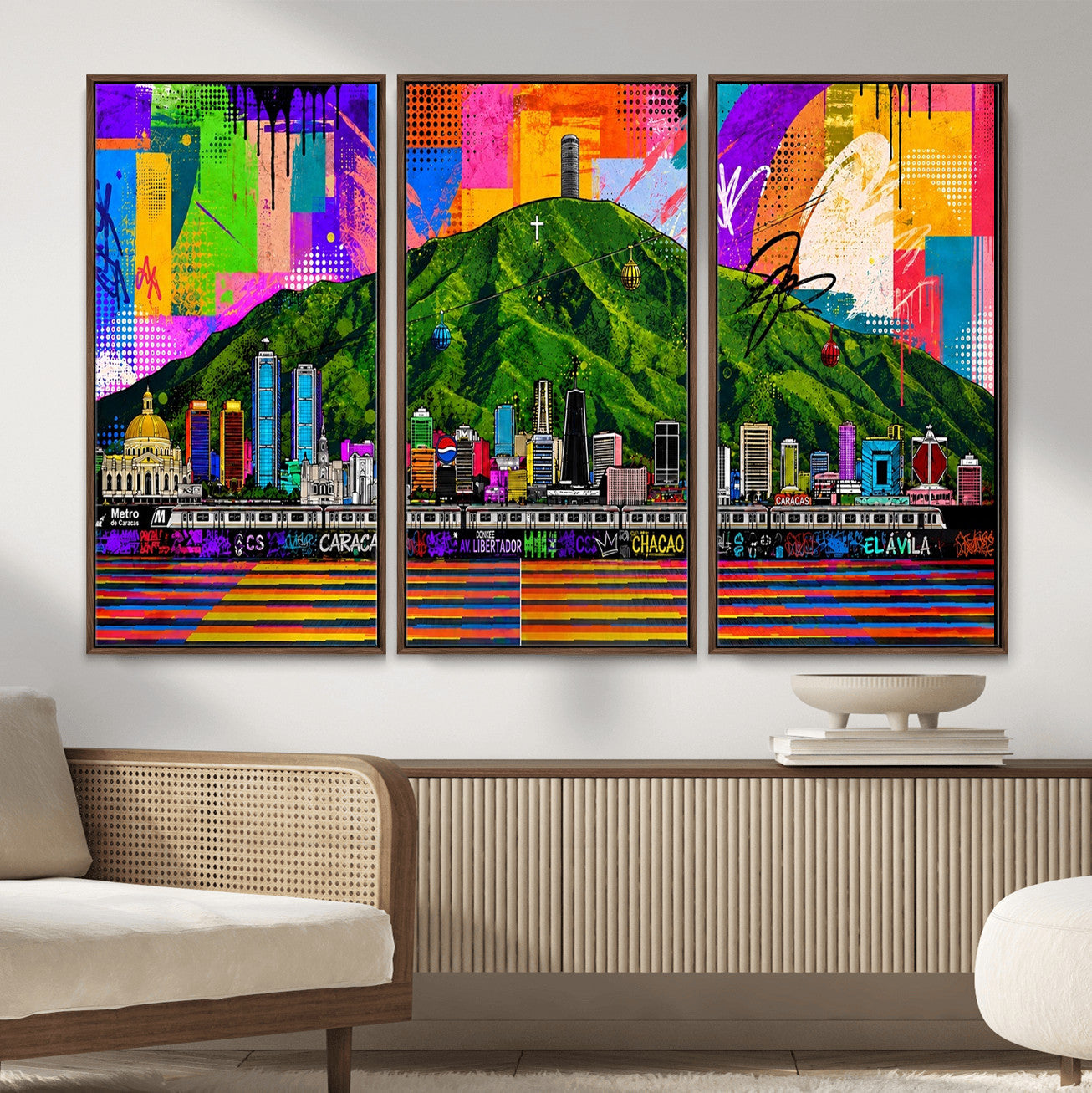 86696255-MGV-CV-36X24 - Mount Ávila, Caracas, Venezuela Wall Art Print by Artist Yorlette - Graffiti Caracas Skyline Canvas Art, Colorful Street Artwork - Venezuela El Avila Poster Print