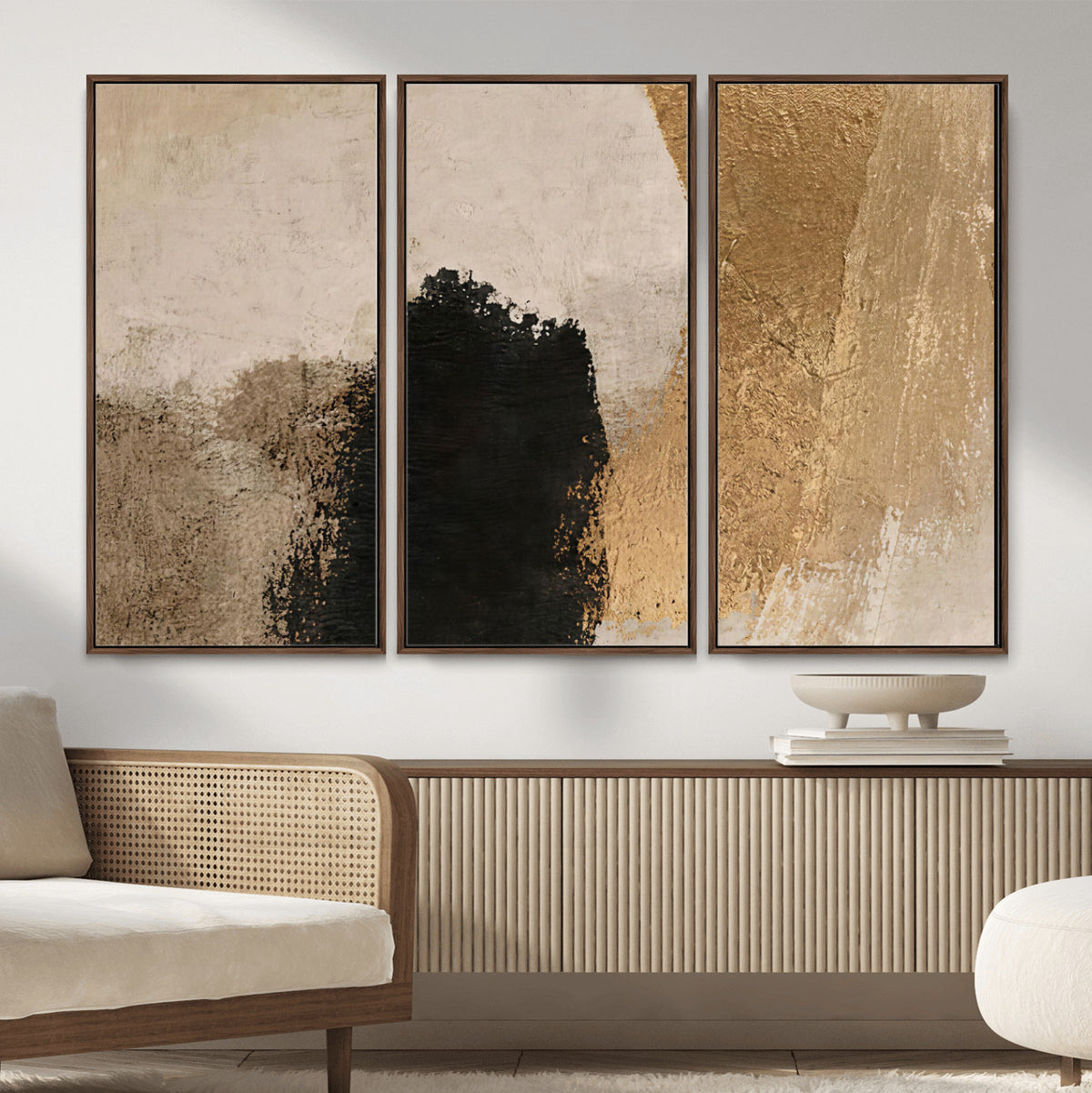 36003778-MGV-CV-48X32-3P - Mid Century Modern Geometric Canvas Wall Art, Abstract Triptych Print