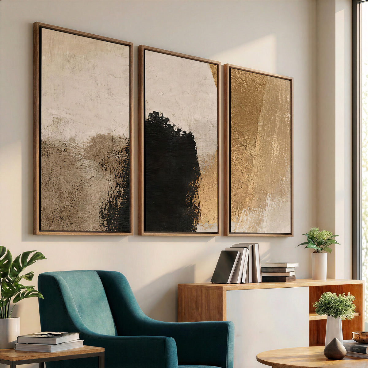 36003778-MGV-CV-48X32-3P - Mid Century Modern Geometric Canvas Wall Art, Abstract Triptych Print