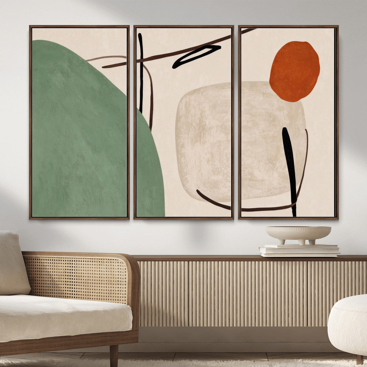 46798824-MGV-CV-48X32-3P - Mid Century Modern Geometric Canvas Wall Art, Abstract Triptych Print