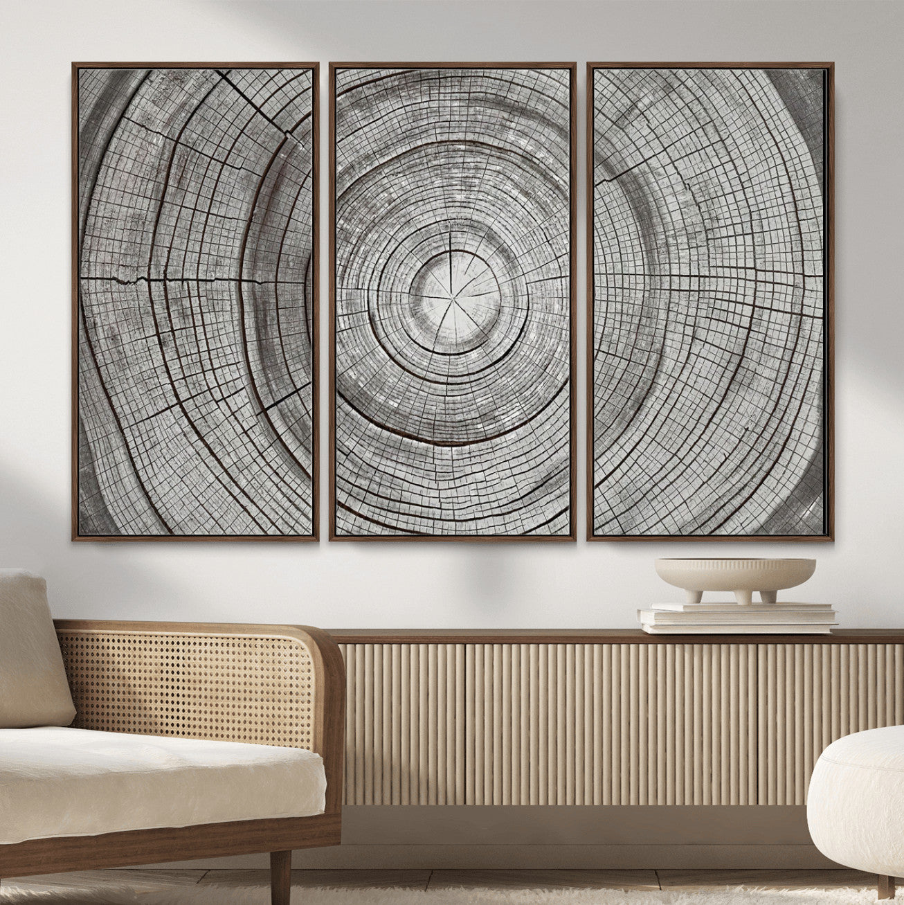 62842388-MGV-CV-36X24 - Rustic Tree Ring Canvas Wall Art, Gray Wood Slice Abstract Nature Print