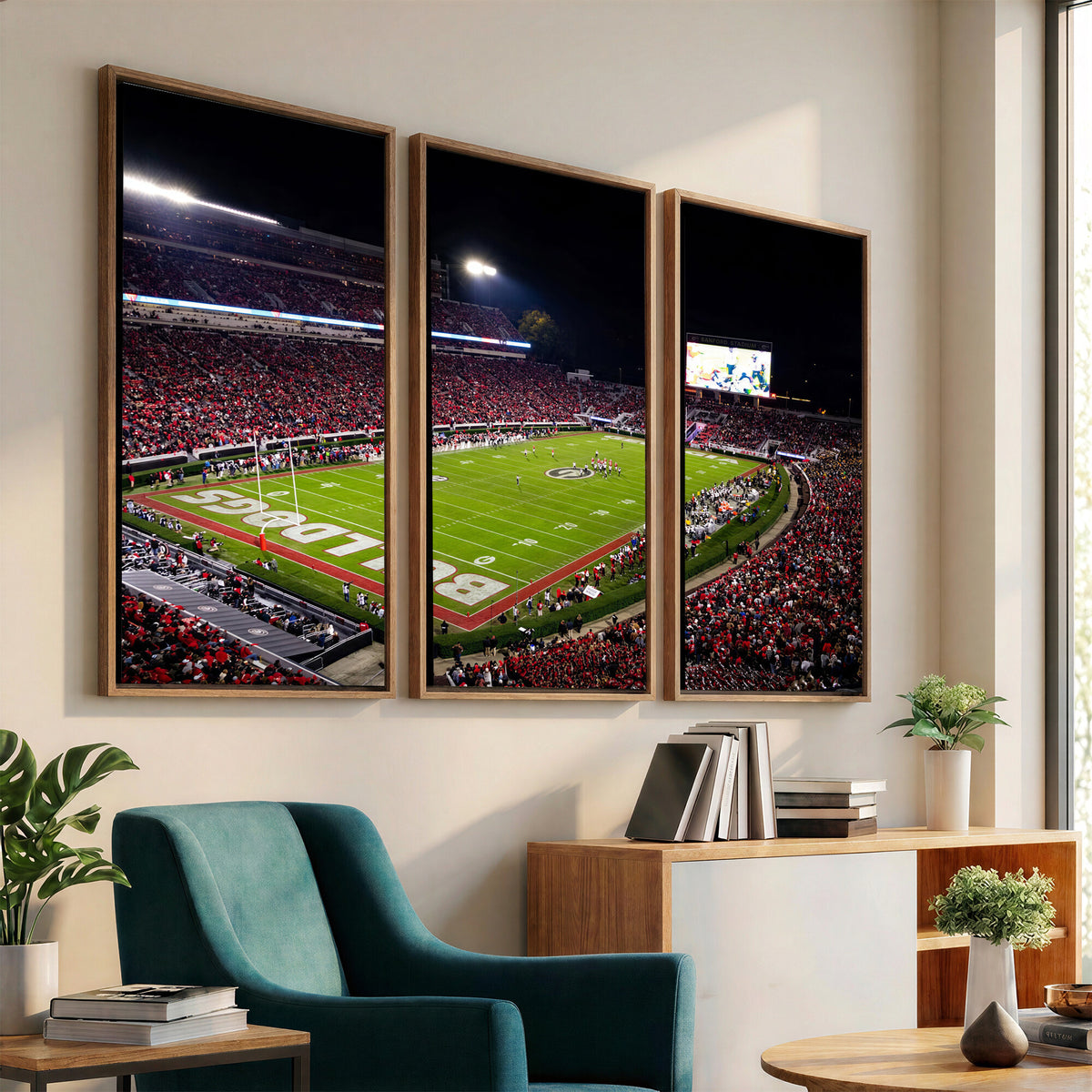 73520603-_Poster-30x20 - Georgia Bulldogs Sanford Stadium Canvas Print 3 Piece Framed Wall Art Extra Large Floating Frame Nature Poster Made in USA