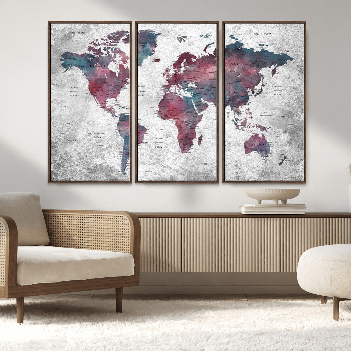 MGV-FC-48X32-3P - World Map Wall Art Canvas Print for Home and Office Decor