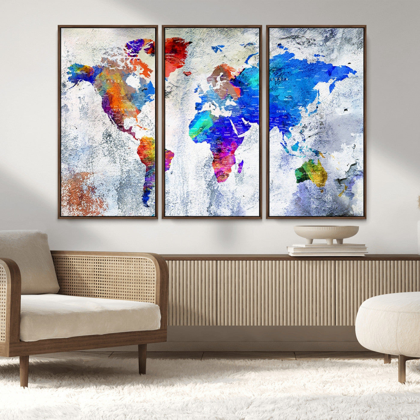 MGV-FC-48X32-3P - World Map Wall Art Canvas Print for Home and Office Decor