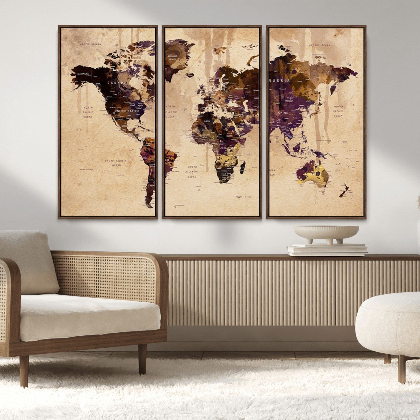 MGV-FC-48X32-3P - World Map Wall Art Canvas Print for Home and Office Decor