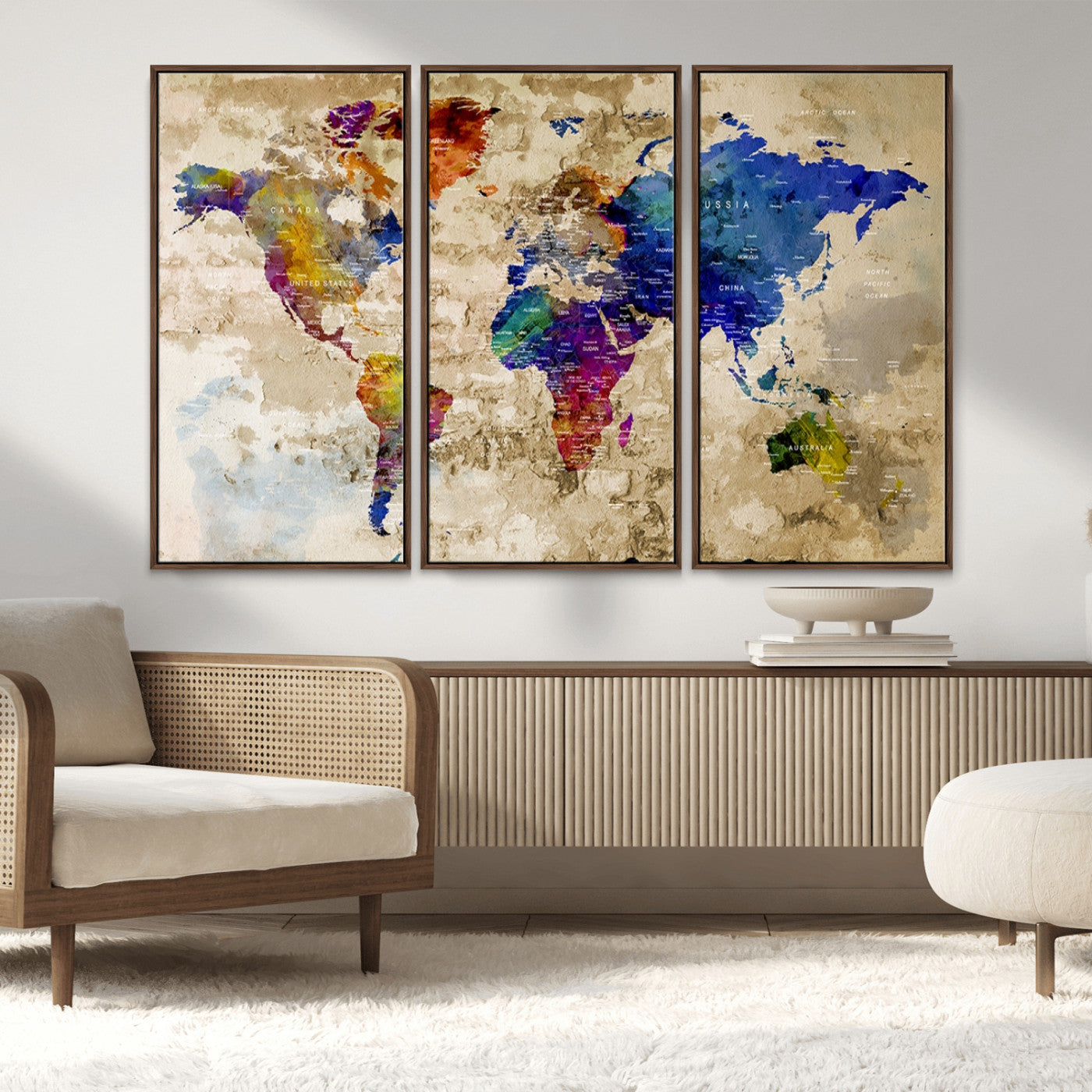 MGV-FC-48X32-3P - World Map Wall Art Canvas Print for Home and Office Decor