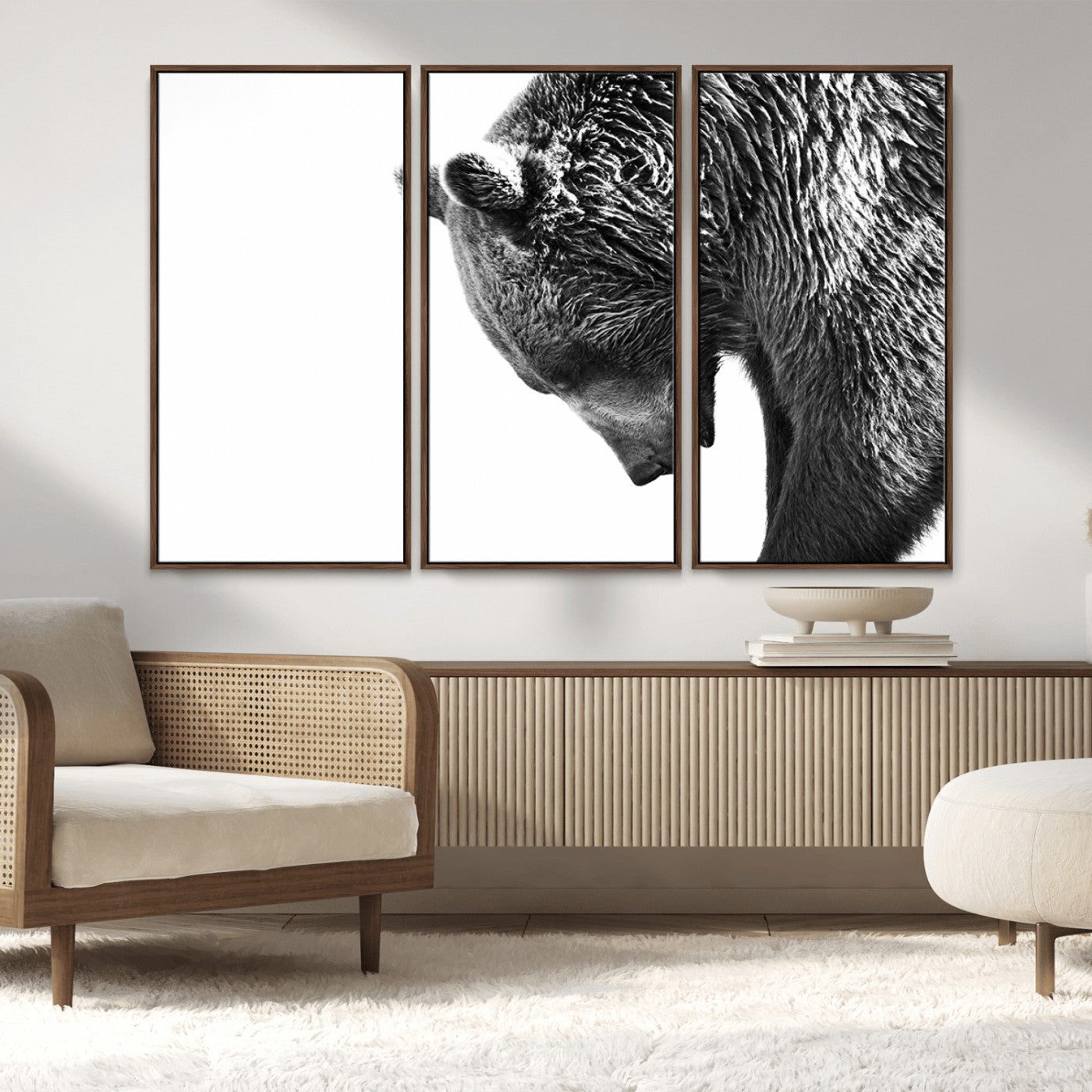 MGV-FC-48X32-3P - Black and White Grizzly 399 Bear Canvas Print Wall Art | Large Wildlife Canvas Print for Living