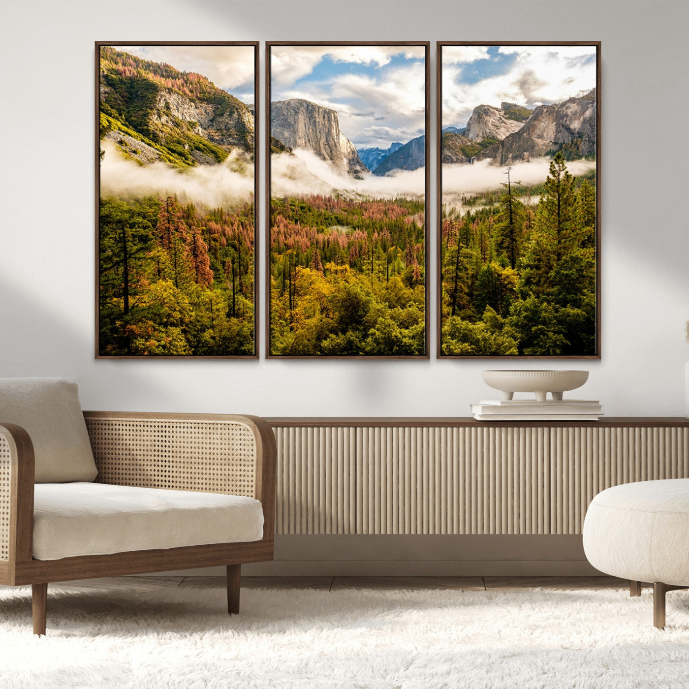 MGV-FC-48X32-3P - Half Dome Yosemite Canvas Wall Art – Majestic Triptych Landscape Print – National Park Nature Decor