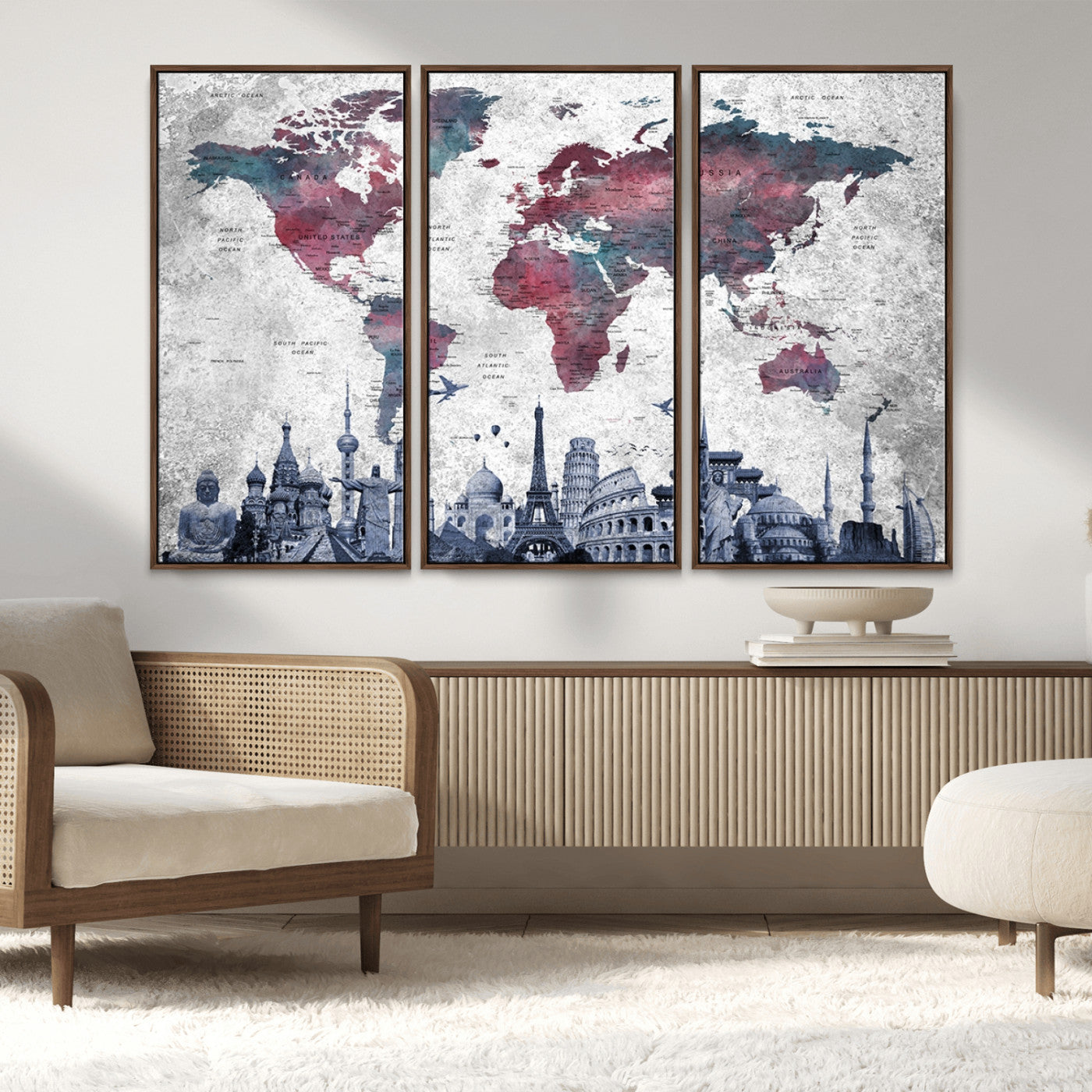 MGV-FC-48X32-3P - Push Pin World Map Canvas Print – Framed Wall Art for Couples to Track Their Travels – Anniversary