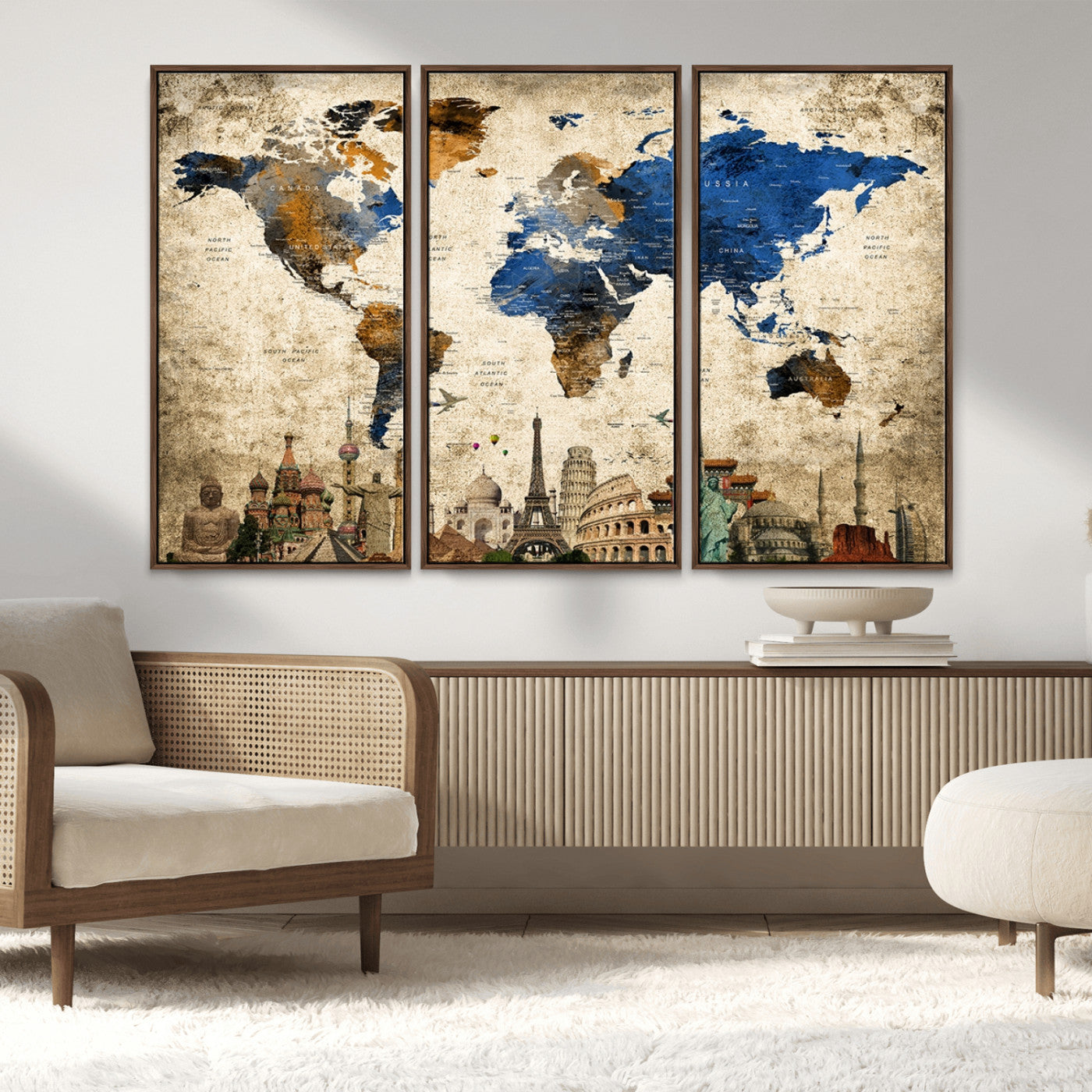 MGV-FC-48X32-3P - Push Pin World Map Canvas Print – Framed Wall Art for Couples to Track Their Travels – Anniversary