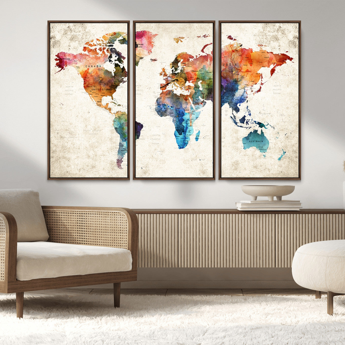 MGV-FC-48X32-3P - Push Pin World Map Canvas Print – Framed Wall Art for Couples to Track Their Travels – Anniversary