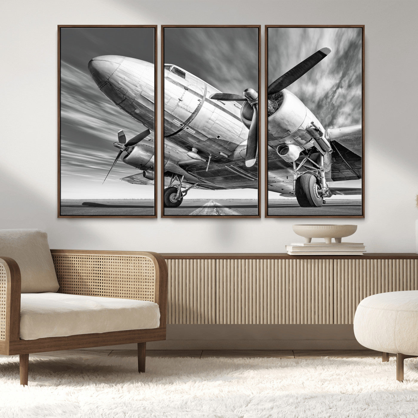 MGV-FC-48X32-3P - Vintage Airplane on Runway Canvas Print