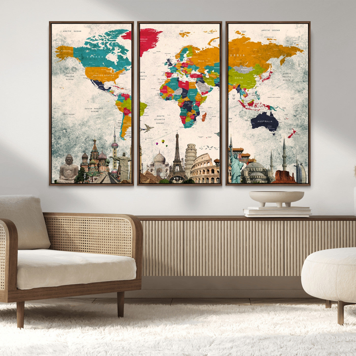 MGV-FC-48X32-3P - Push Pin World Map Canvas Print – Framed Wall Art for Couples to Track Their Travels – Anniversary