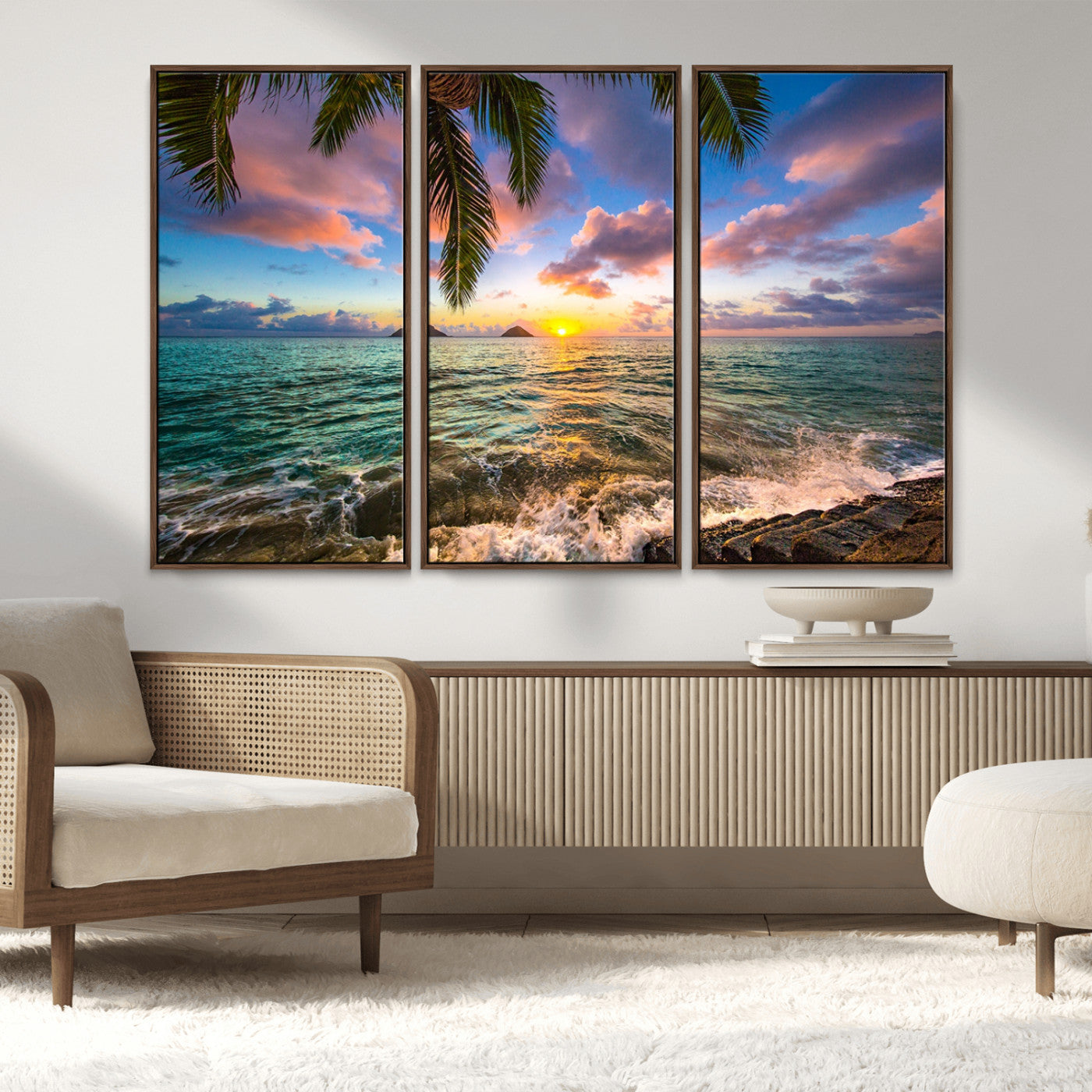 MGV-FC-48X32-3P - Framed Tropical Sunset Art Canvas Print