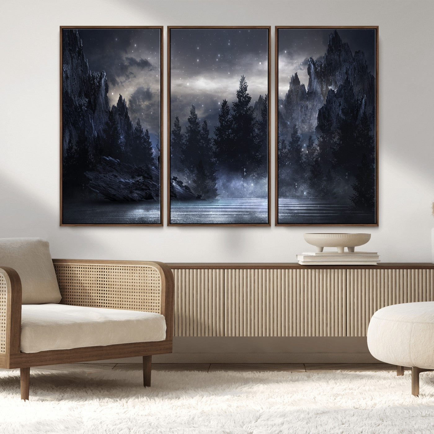 MGV-FC-48X32-3P - Night Landscape and Trees Wall Art Canvas Print