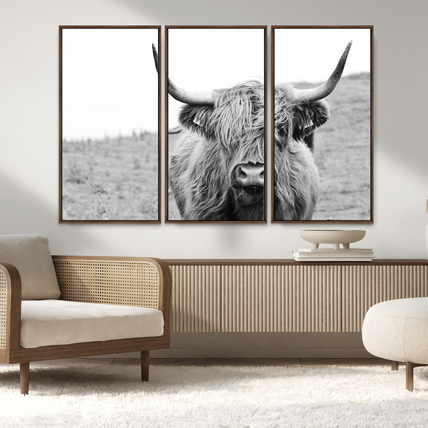 MGV-FC-48X32-3P - Newfoundland Cow Art Wall Art, Black White Cow Art Wall Art Canvas Print