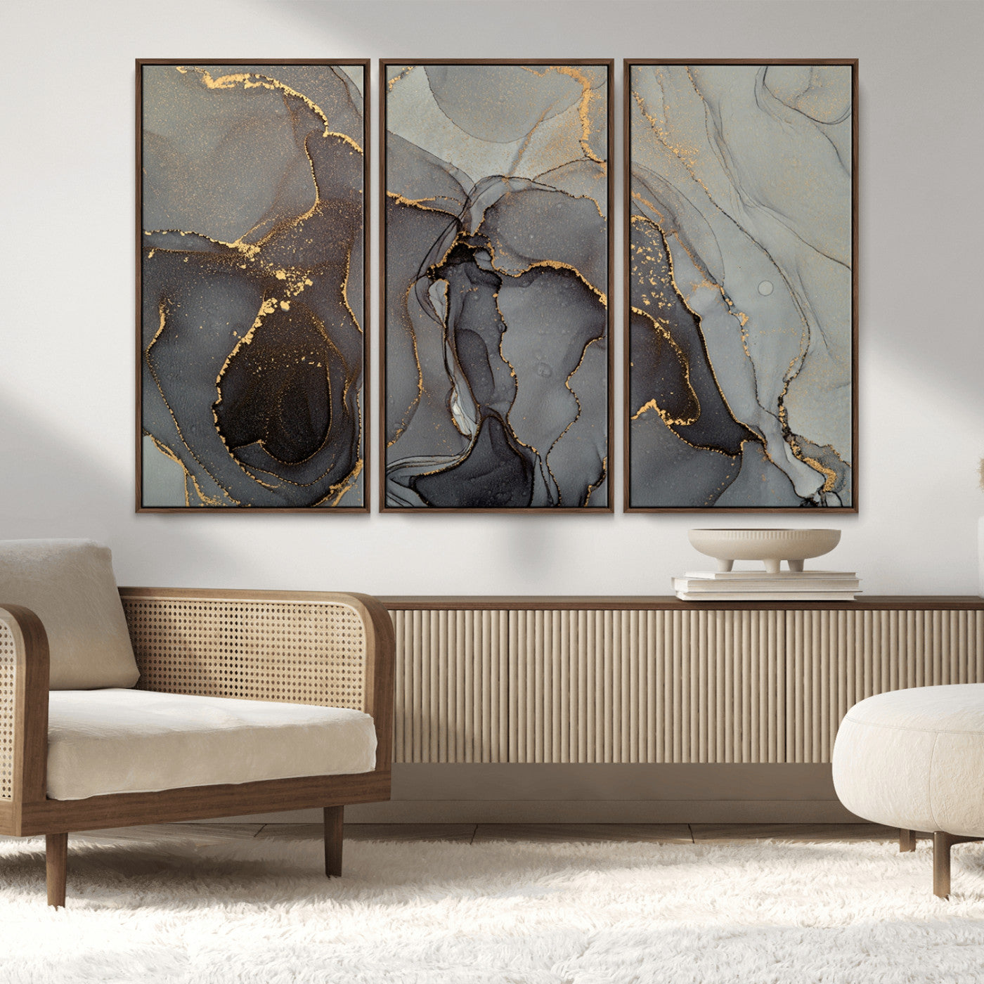 MGV-FC-48X32-3P - Gray Marble Fluid Effect Wall Art Abstract Canvas Wall Art Print