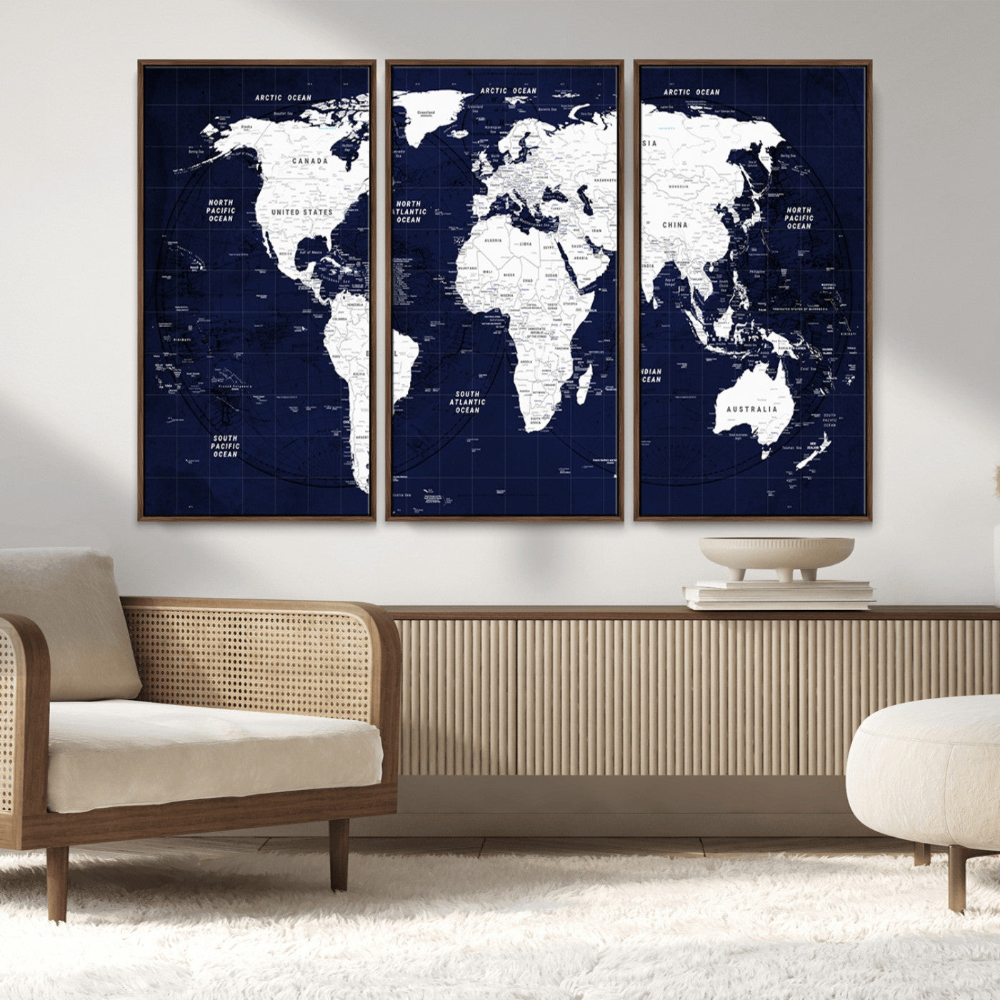 MGV-FC-48X32-3P - World Map Wall Art Canvas Print for Home and Office Decor