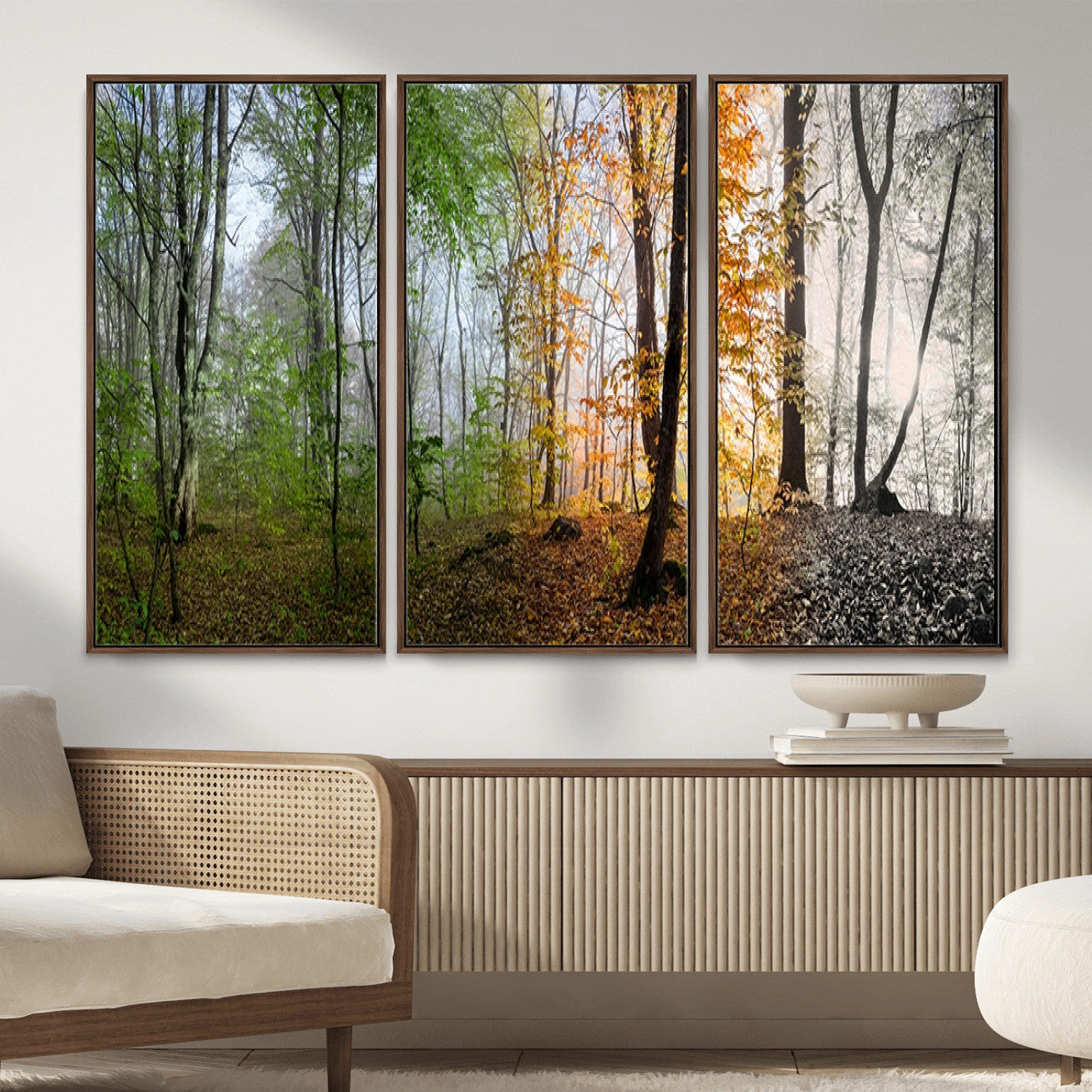 95317-MGV-CV-36X24 - Four Seasons Wall Art Forest Canvas Print – Triptych Seasonal Nature Print – Landscape Decor for Living Room