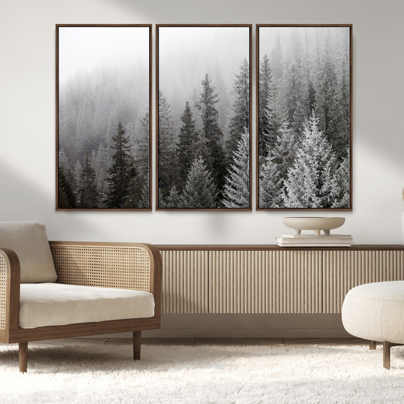 MGV-FC-48X32-3P - Big Foggy Forest and Misty Trees Forest Wall Art Canvas Print