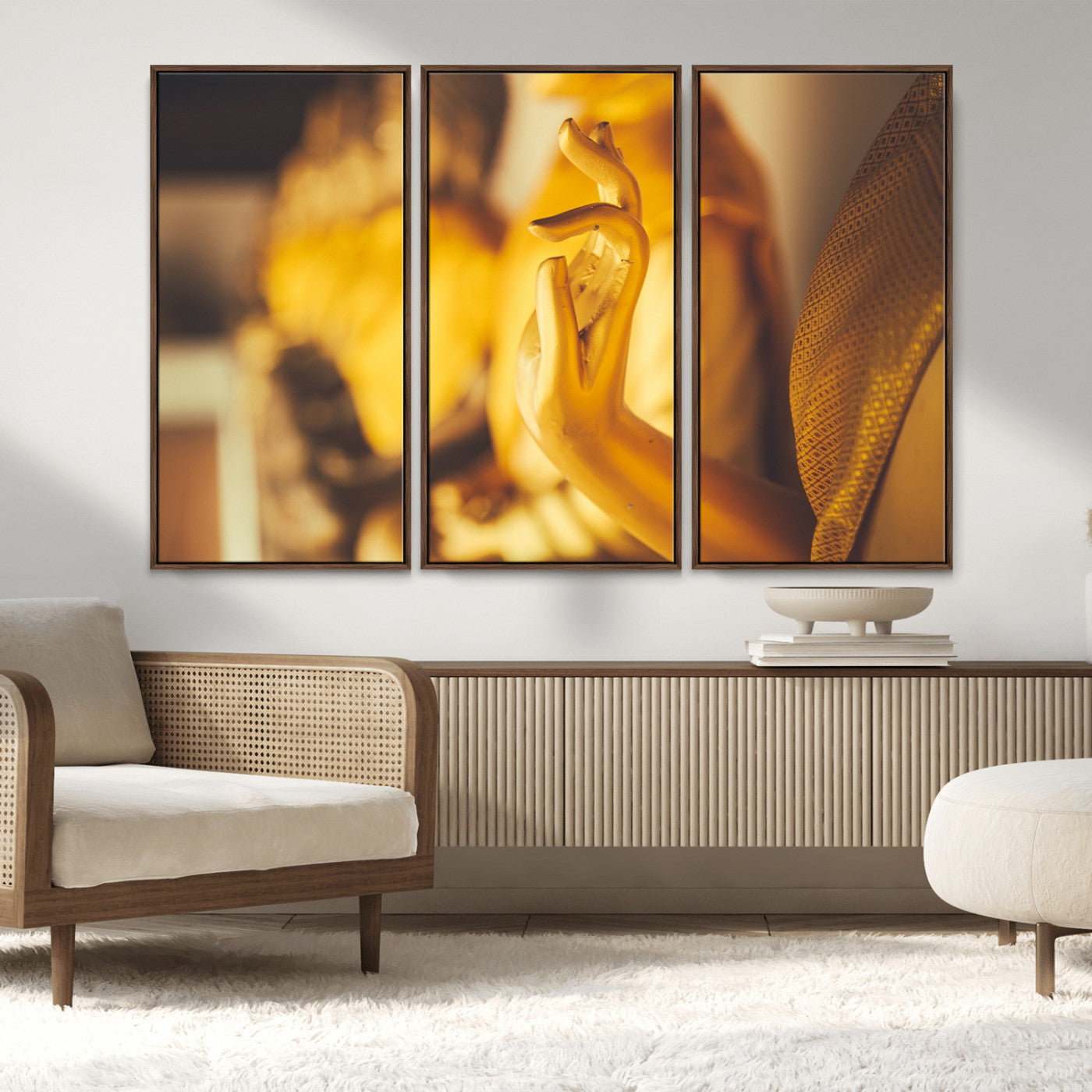 MGV-FC-48X32-3P - Gold Buddha Statue Hands Wall Art Canvas Print