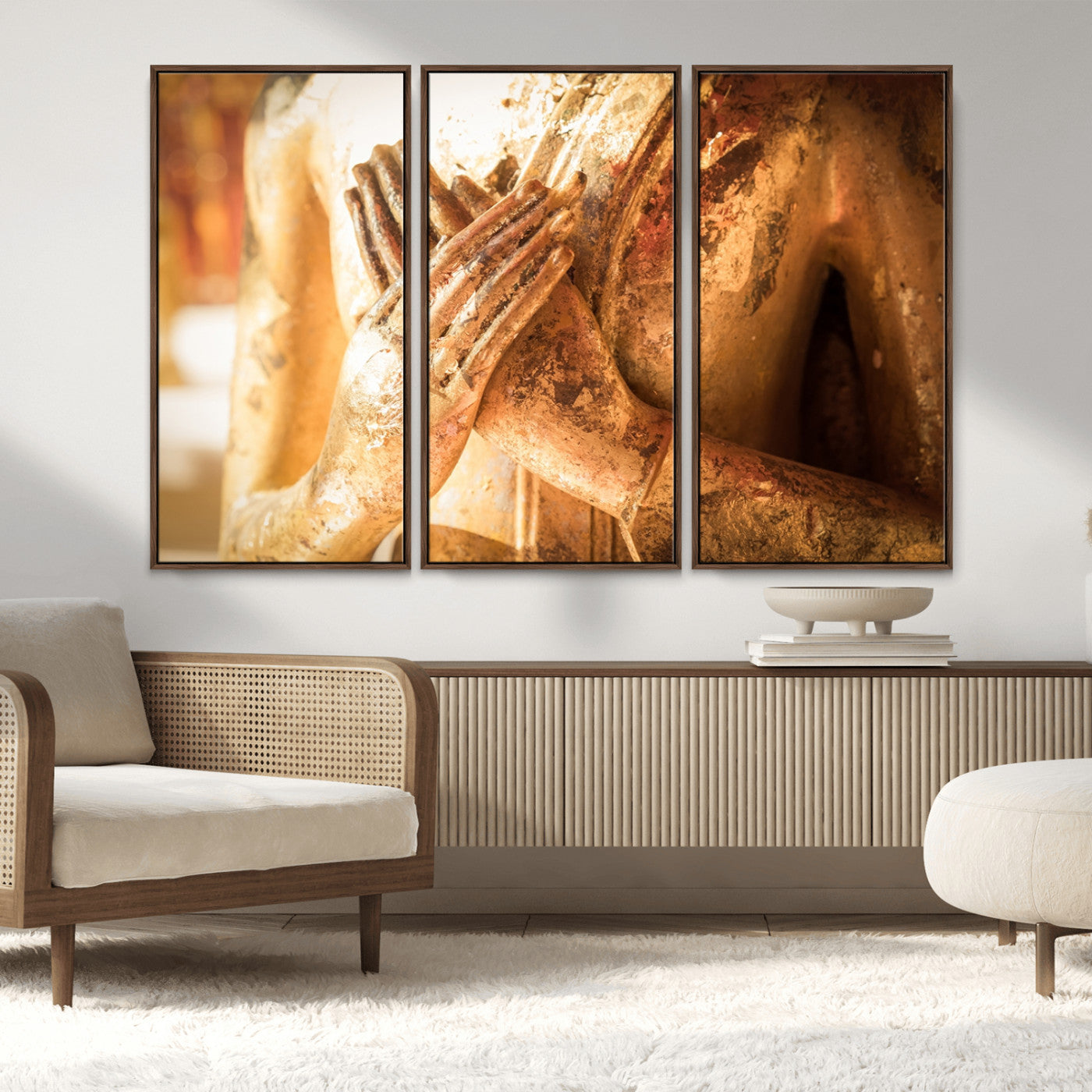 MGV-FC-48X32-3P - Buddha Statue Hands Wall Art Canvas Print