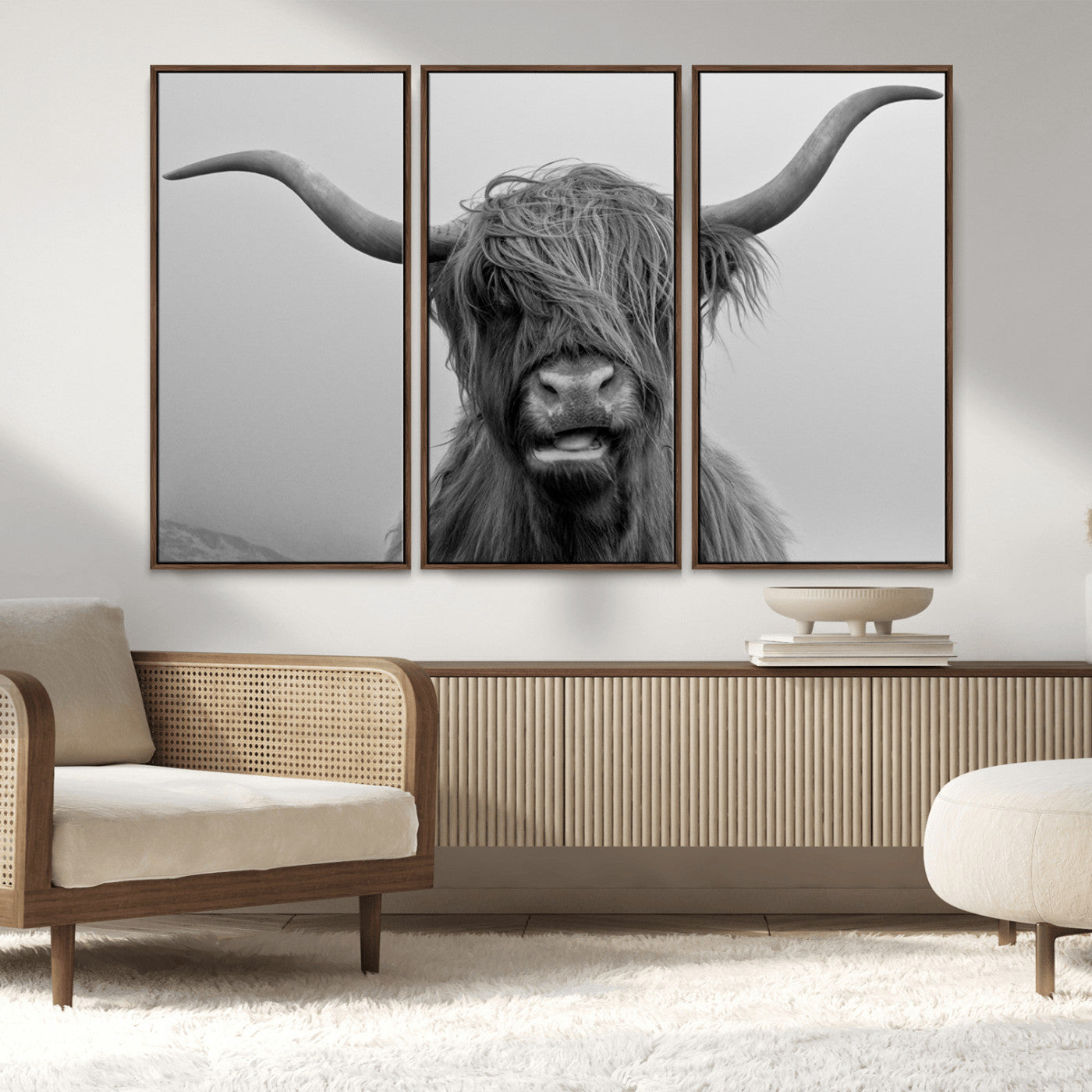 MGV-FC-48X32-3P - Texas Cow Wall Art Canvas, Texas Longhorn Cattle Canvas Print