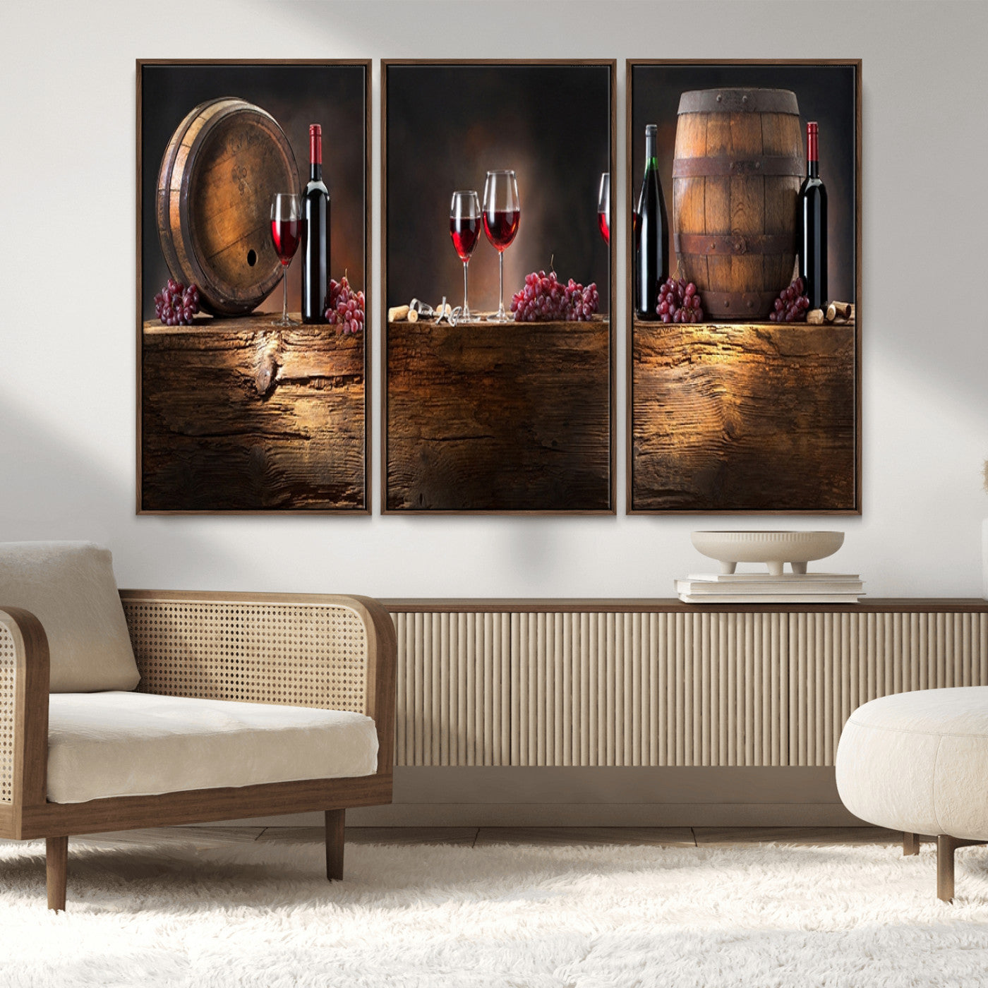 MGV-FC-48X32-3P - Wine and Barrels Wall Art Canvas Print