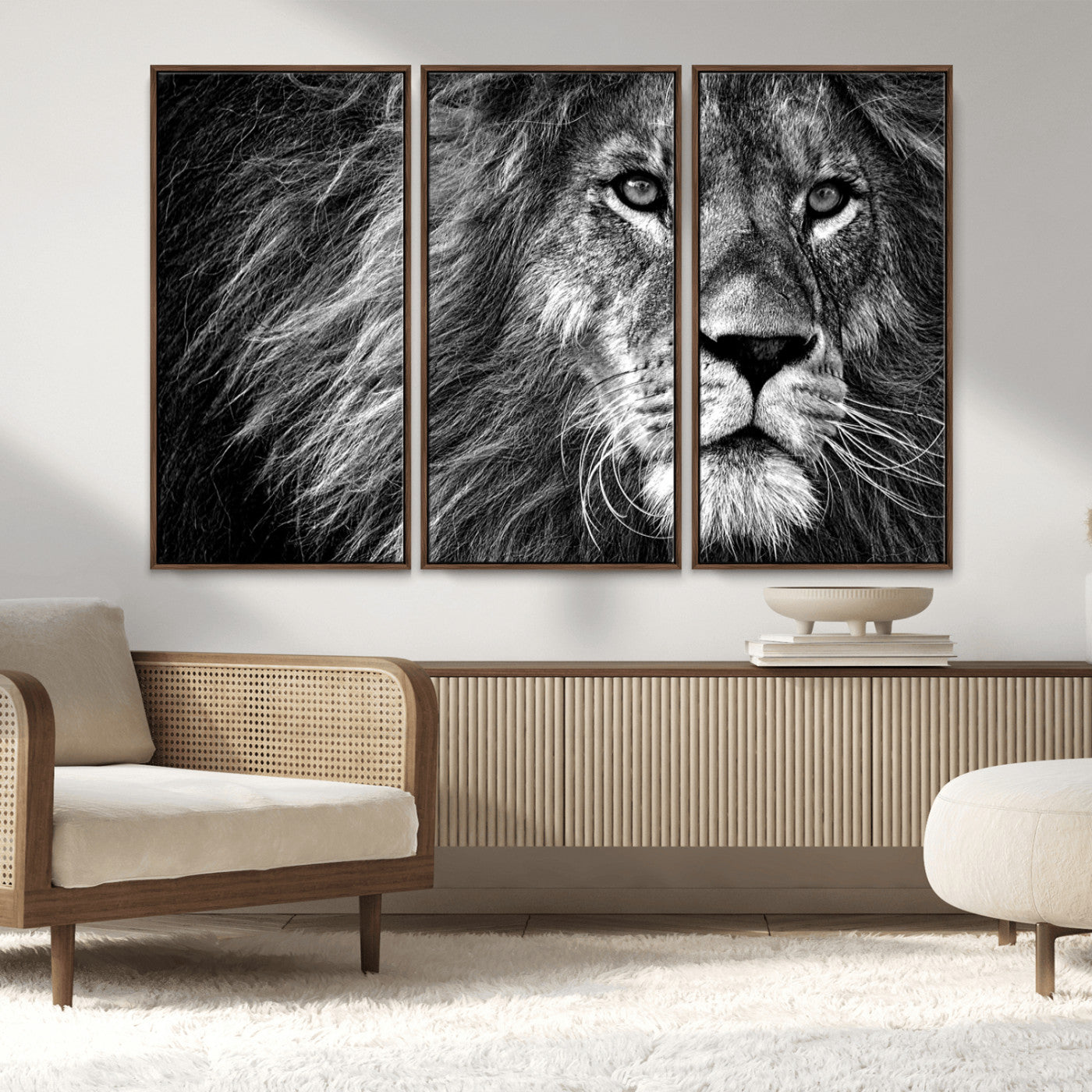 MGV-FC-48X32-3P - Black and White Lion Canvas Wall Art Print