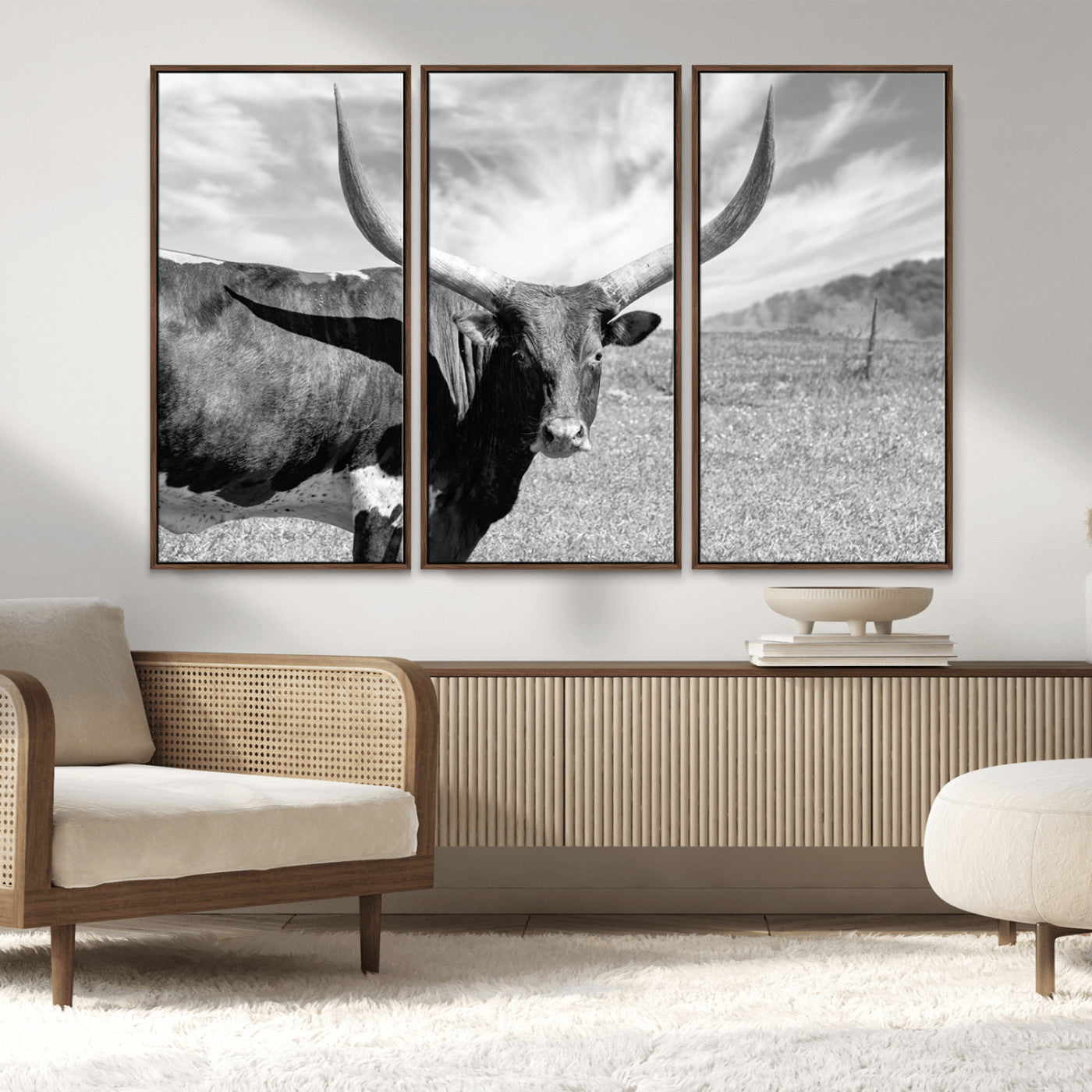 MGV-FC-48X32-3P - Longhorn Wall Art Canvas Print, Framed Ranch Wall Art Canvas Print