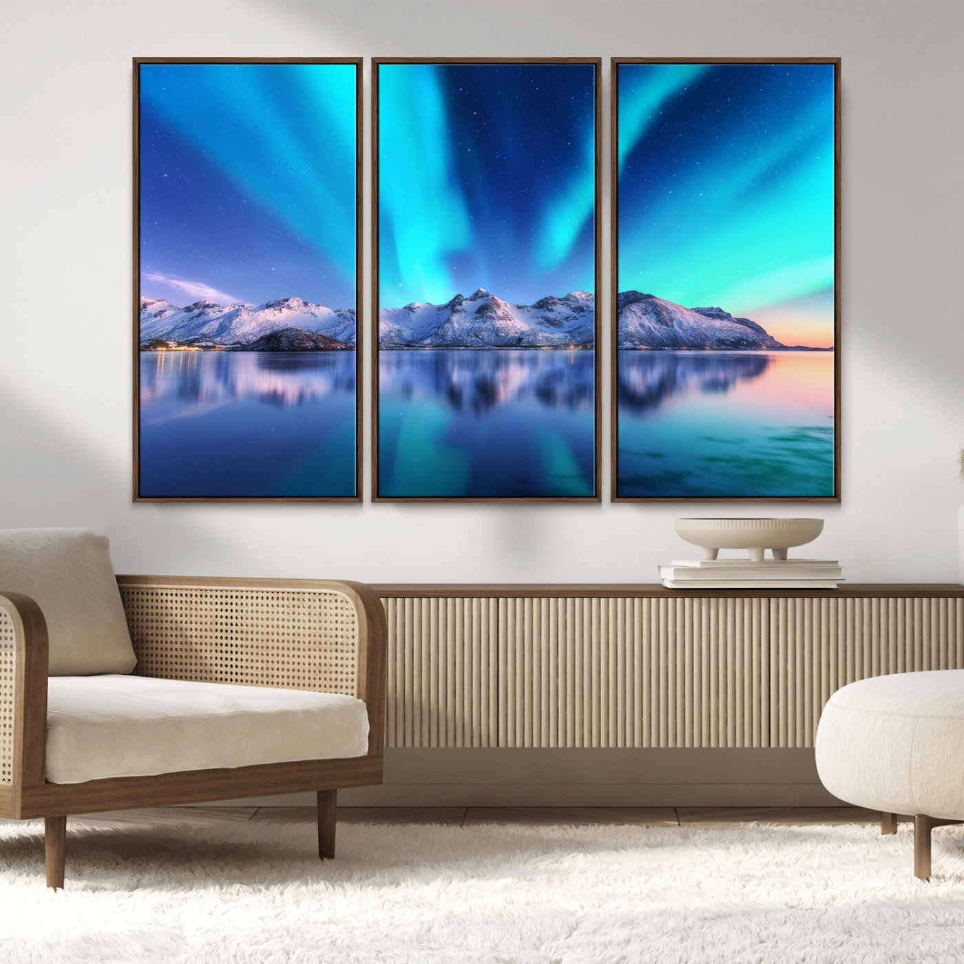 MGV-FC-48X32-3P - Northern Lights above Mountain Wall Art, Northern Lights Wall Art Canvas Print