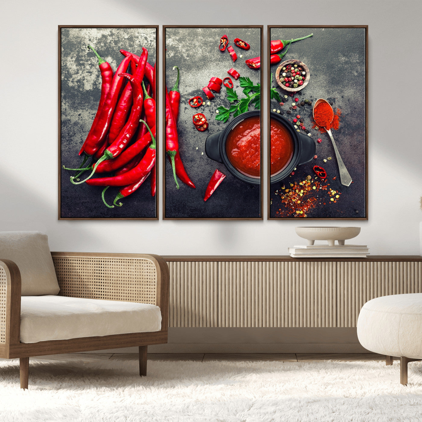 MGV-FC-48X32-3P - Red Chili Peppers Wall Art Kitchen Artwork Canvas Print