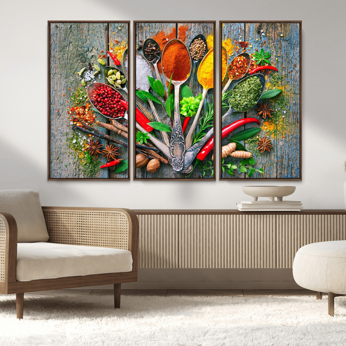 MGV-FC-48X32-3P - Kitchen Wall Art Print - Spoonful of Spices Cooking Wall Art Canvas Print - Vibrant Kitchen Decor
