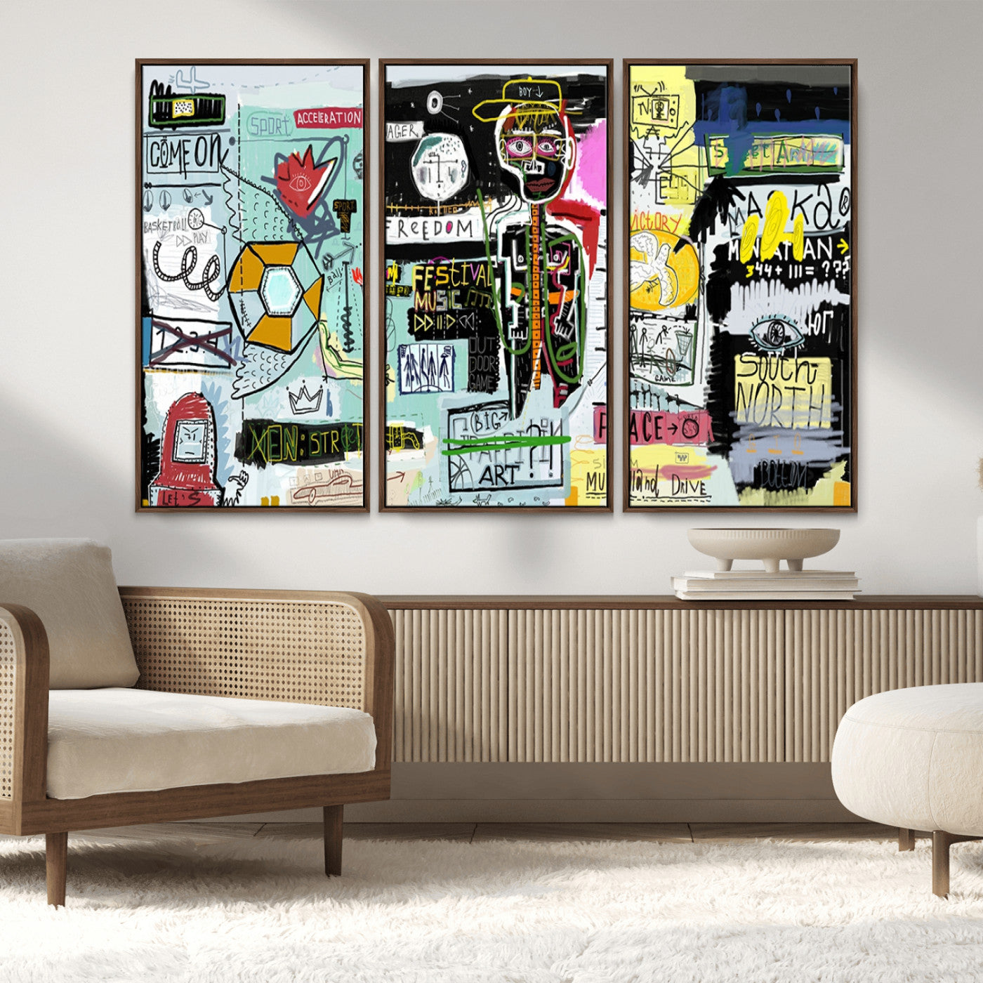 MGV-FC-48X32-3P - Abstract Graffiti Canvas Street Art-Inspired Graffiti Triptych Canvas – Modern Abstract Wall Art for
