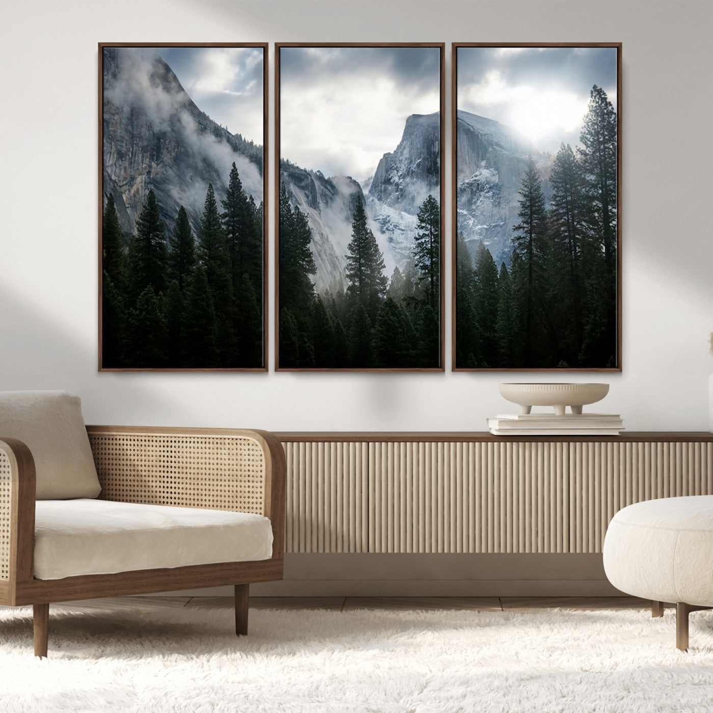 MGV-FC-48X32-3P - Yosemite National Park El Capitan Foggy Mountain Wall Art | Large Canvas Print for Living Room,