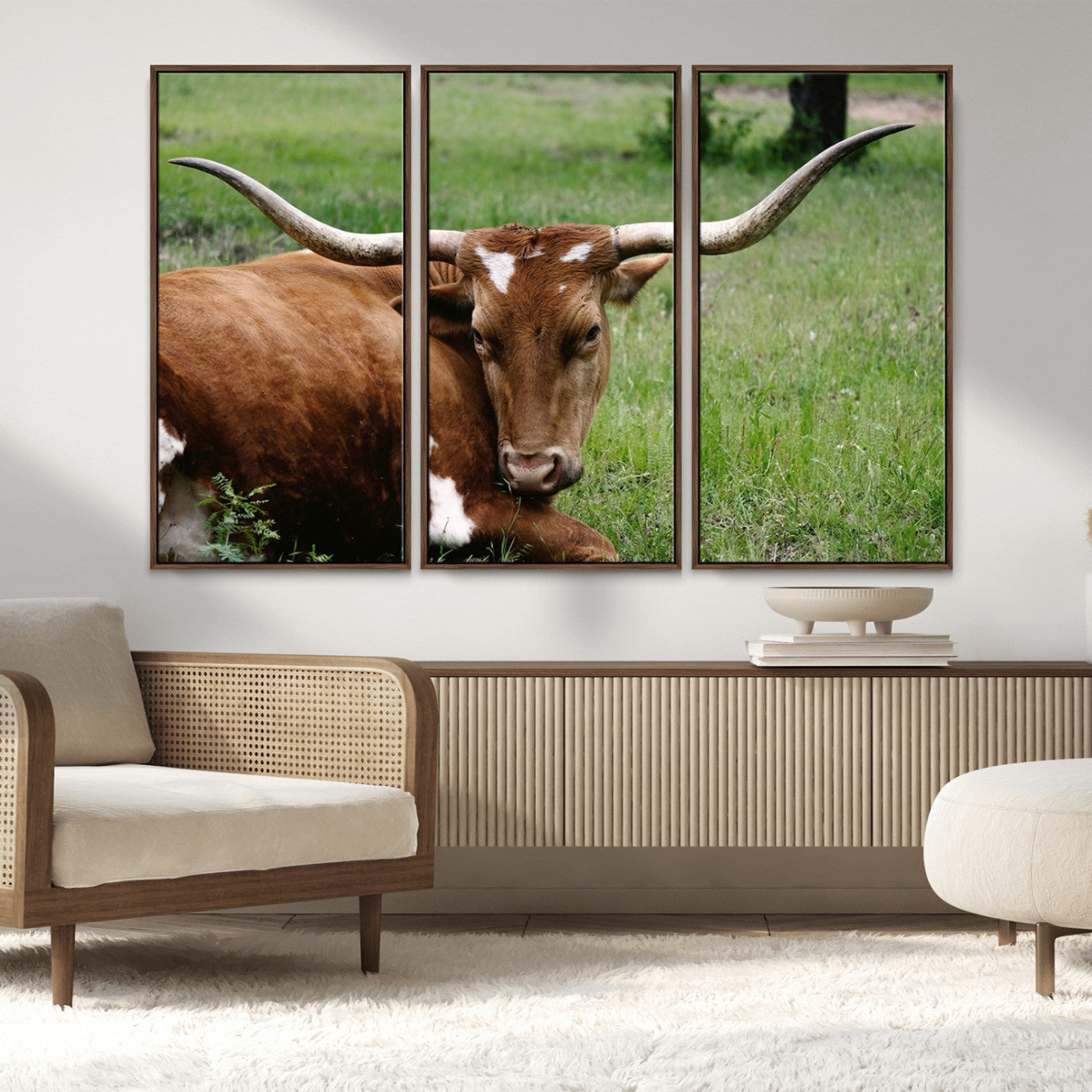 MGV-FC-48X32-3P - Longhorn Cow Animal Wall Art Canvas Print