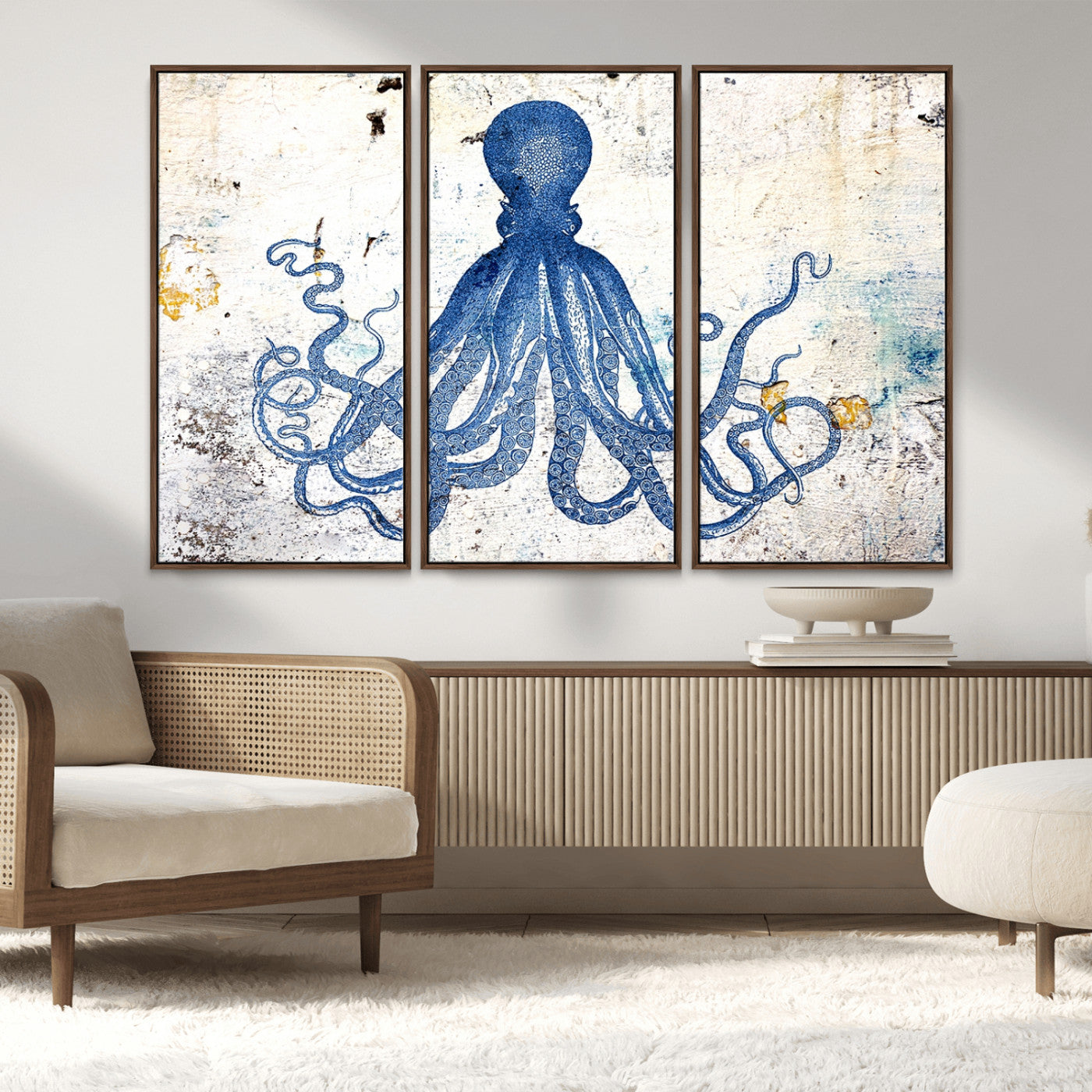 MGV-FC-48X32-3P - Octopus Canvas Wall Art | Coastal Marine Life Artwork for Living Room, Bedroom, or Office |