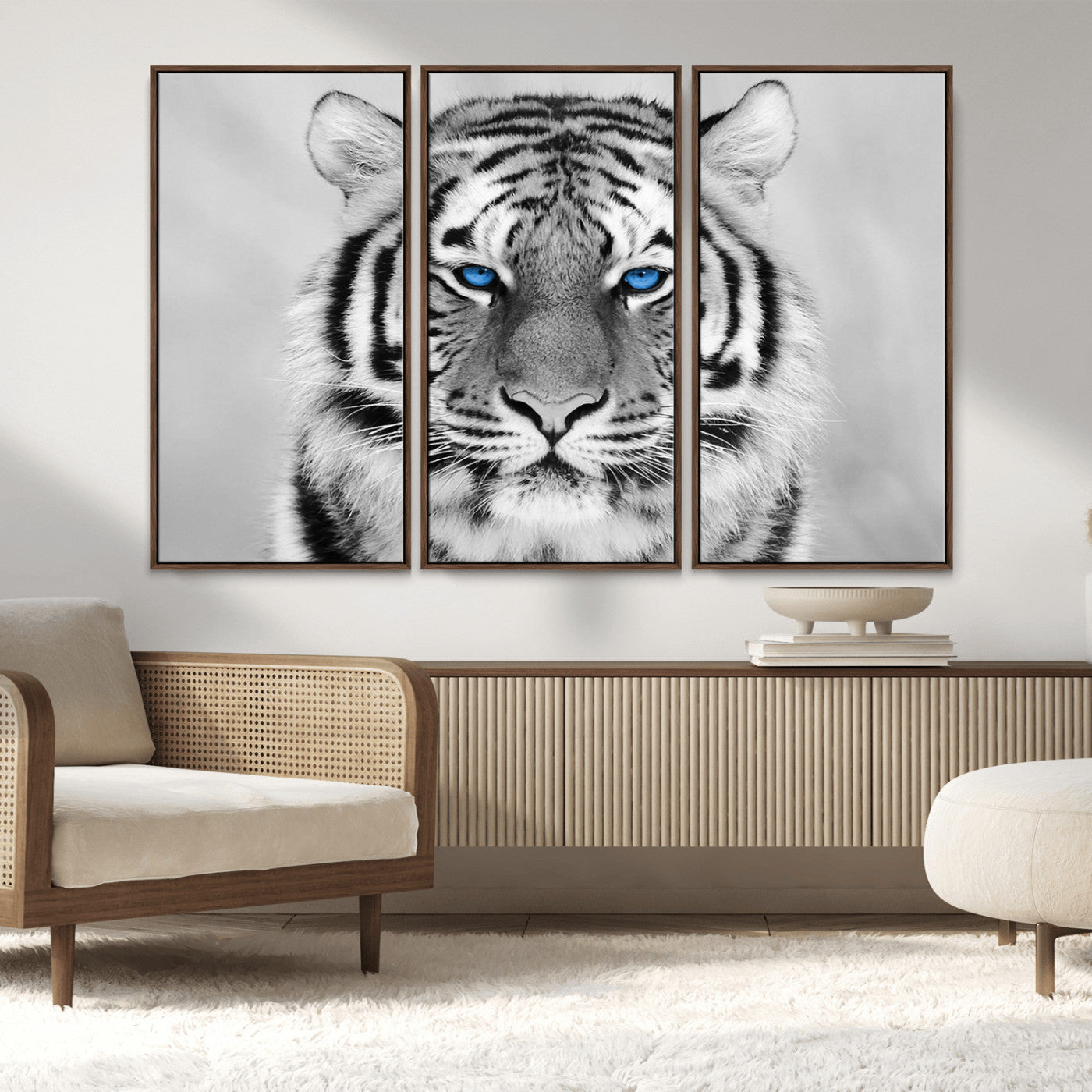 MGV-FC-48X32-3P - Black and White Tiger Wall Art Animal Canvas Print